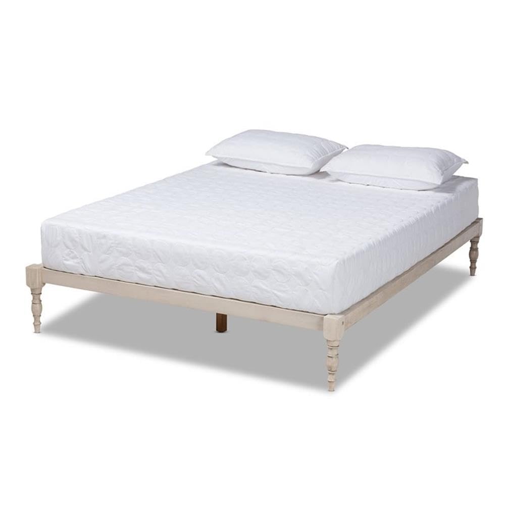 BOWERY HILL Queen Size White Finished Wood Platform Bed Frame - Sturdy Modern Bedroom Furniture for Home Decor, Perfect for Master Bedroom, Guest Room & Apartment