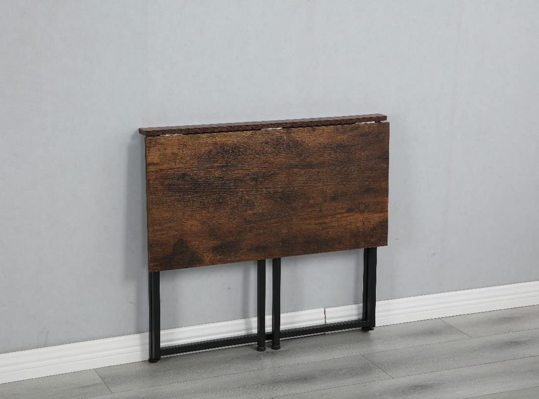 Modern Simple Style Study Computer Desk - Home Office Writing Small PC Table with Black Metal Frame & Rustic Brown Finish (W49928439) - Perfect for Small Spaces, Dorm Rooms, and Home Office Workstations