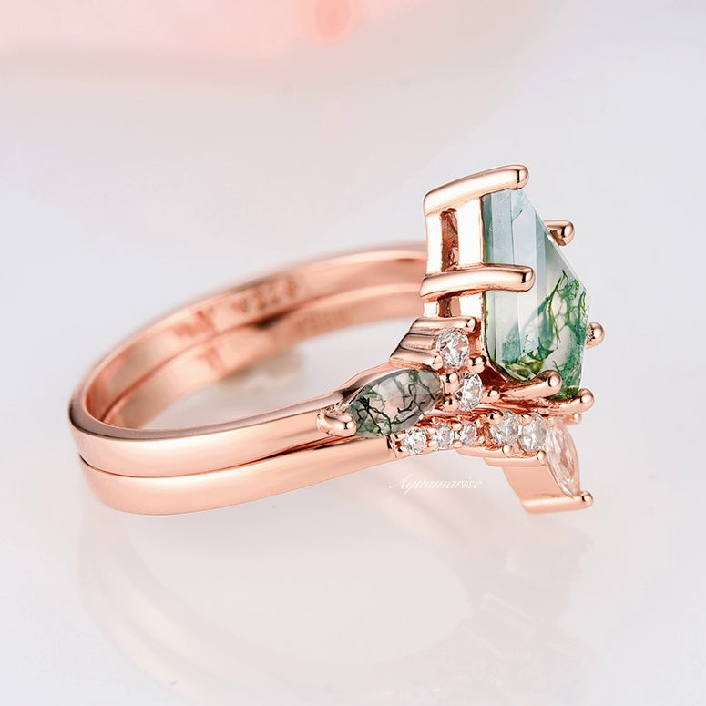 Skye Kite™ Green Moss Agate Ring Set - 14K Rose Gold Vermeil Stackable Rings for Women | Perfect for Everyday Wear, Gift Giving & Boho Jewelry Lovers