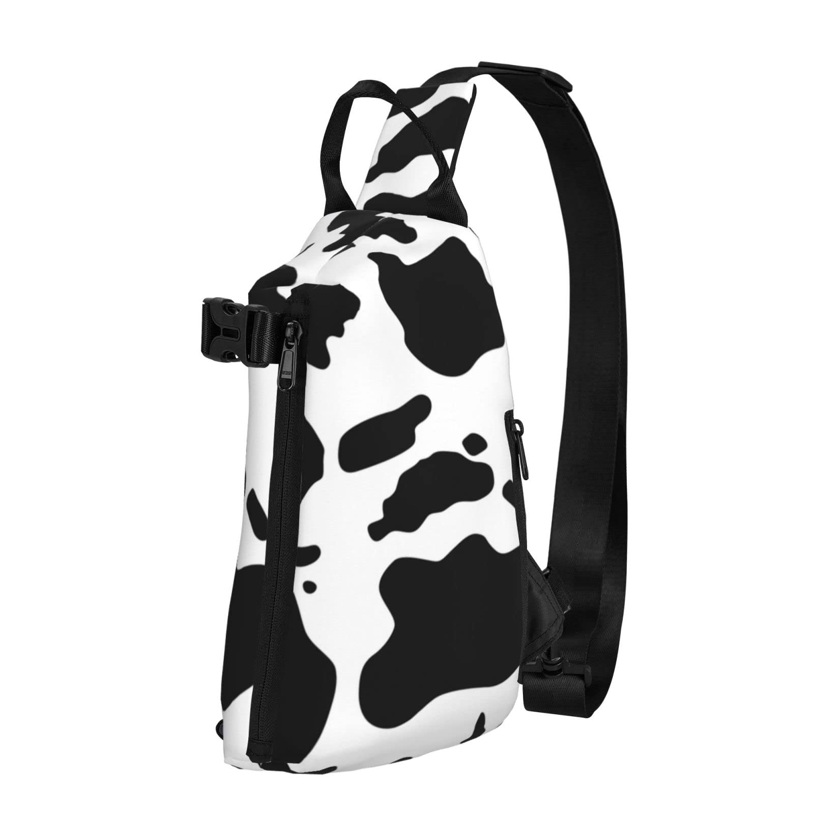 Stylish Cow Print Black & White Sling Backpack - Lightweight Crossbody Chest Bag for Men & Women - Perfect for Travel, Hiking & Daily Use