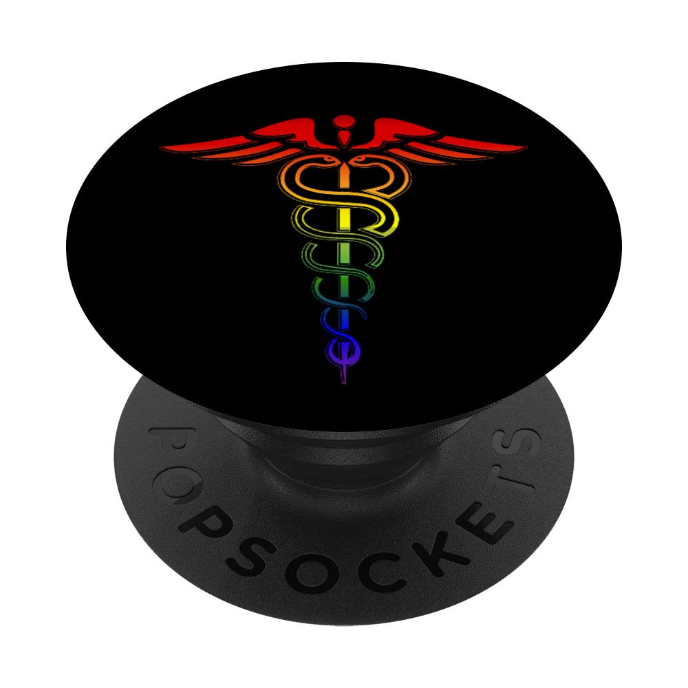 Rainbow Gay Pride Caduceus Medical Symbol PopGrip - Swappable Phone & Tablet Grip for LGBT Healthcare Workers | Perfect for Nurses, Doctors & Medical Students (LGBTQ+ Pride Accessory)