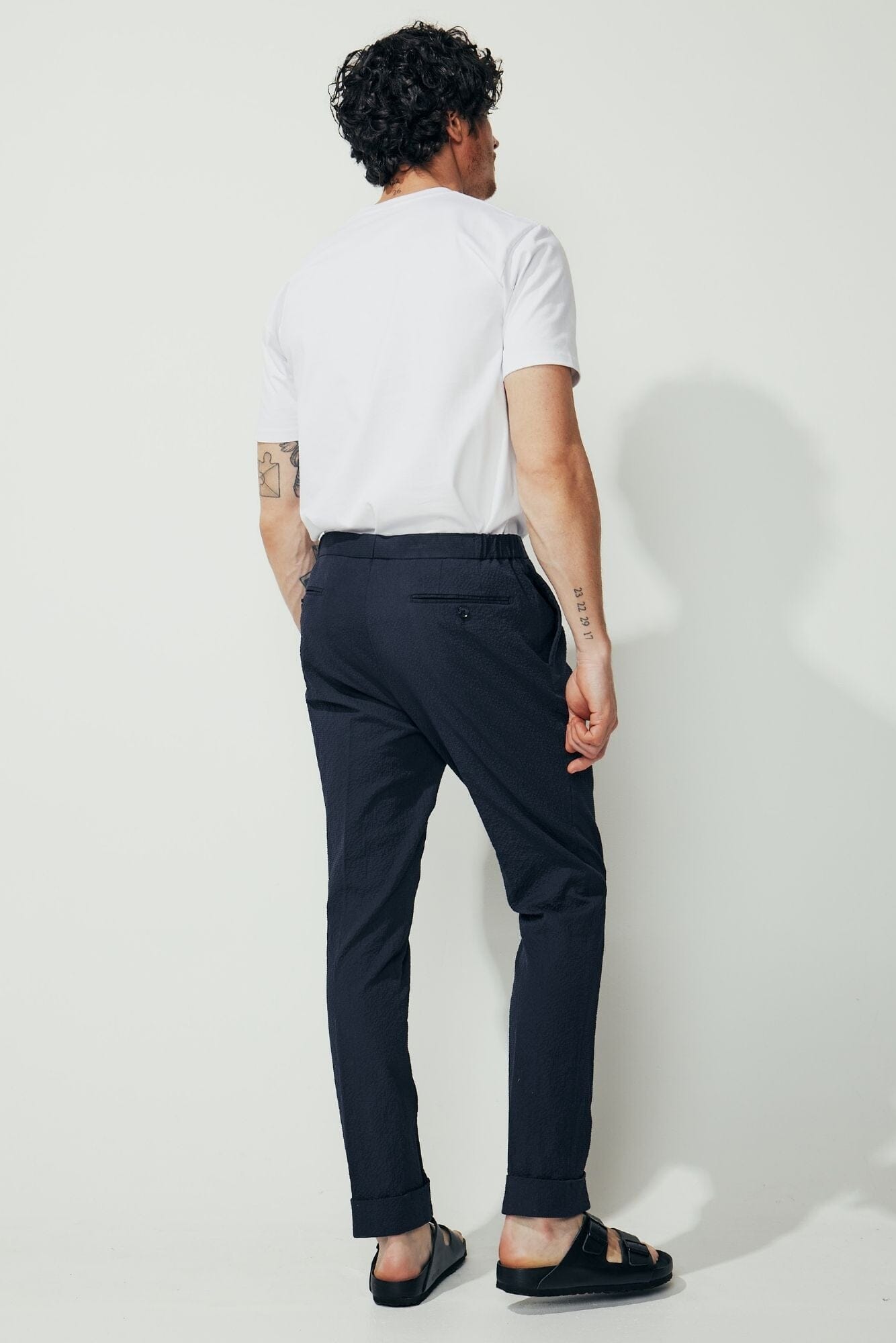 Bailey Trouser - Navy Blue Cotton Seersucker Pants for Women | Comfortable Summer Casual Wear for Office & Outdoor Activities