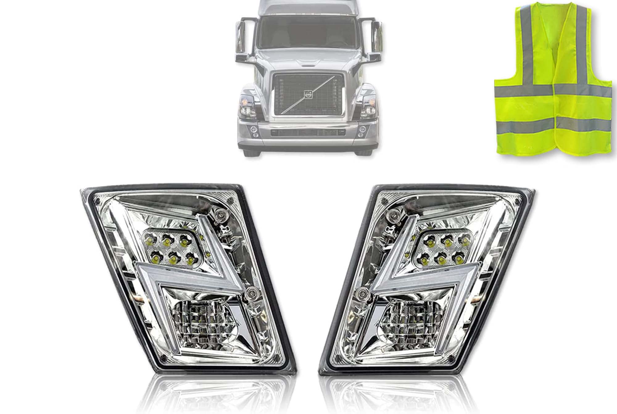KOZAK Chrome LED Fog Lights for Volvo VNL Semi Truck 2004-2017 - High/Low Beam Compatible - Left & Right Side Pair with Volvo Logo Emblem - Perfect for Night Driving & Off-Road Trucking