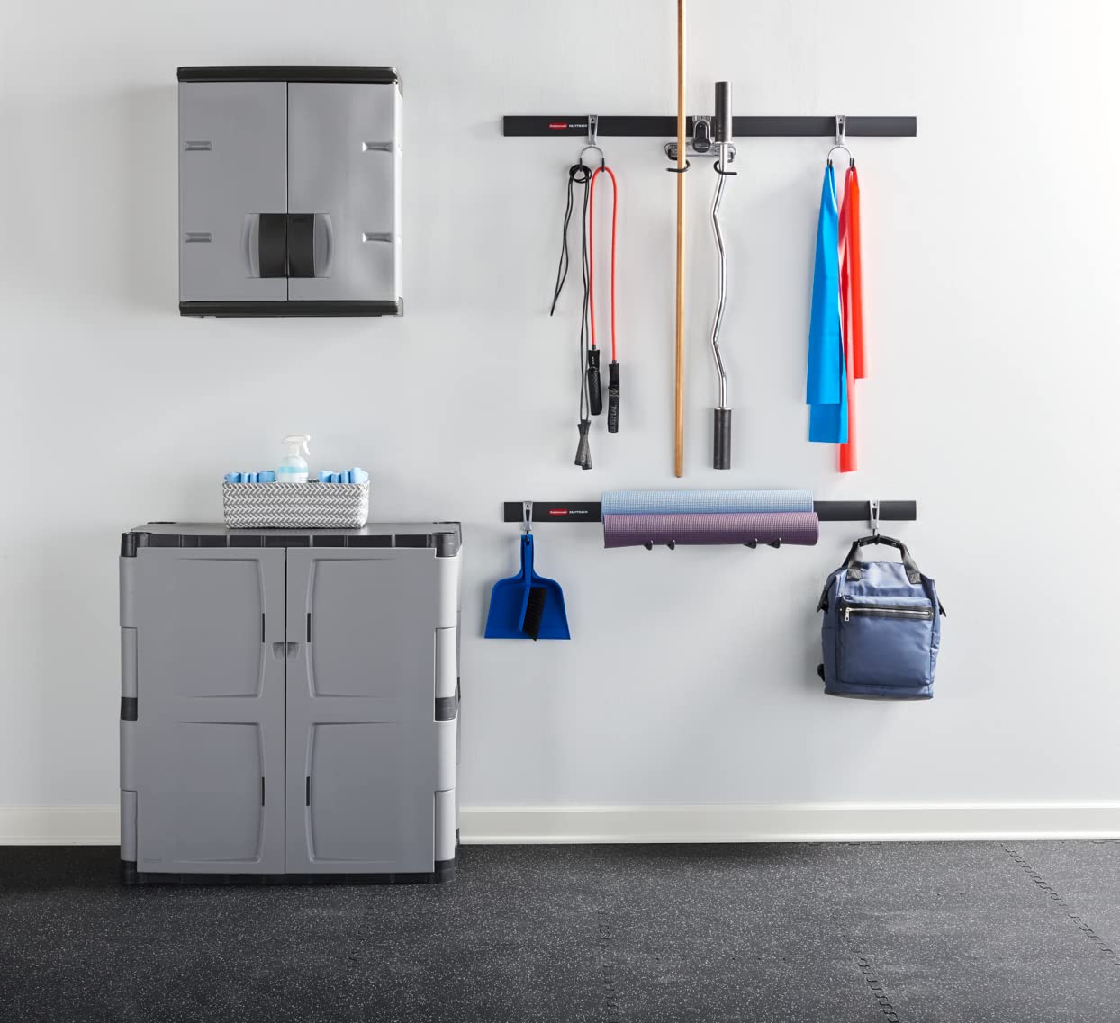 Rubbermaid Heavy Duty Wall Mounted Storage Cabinet - 150 lb Capacity, Lockable Gray 3-Shelf Organizer for Tools, Car Accessories & Cleaning Supplies | Perfect for Garage, Home & Outdoor Storage Organization