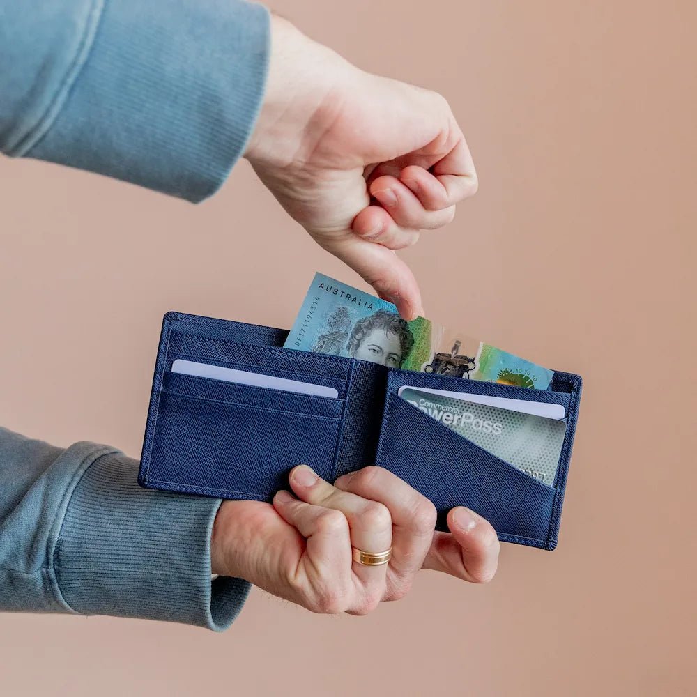 Premium Genuine Leather Men's Wallet - Slim RFID Blocking Bifold Wallet for Men - Navy Blue - Perfect for Everyday Carry, Travel & Business
