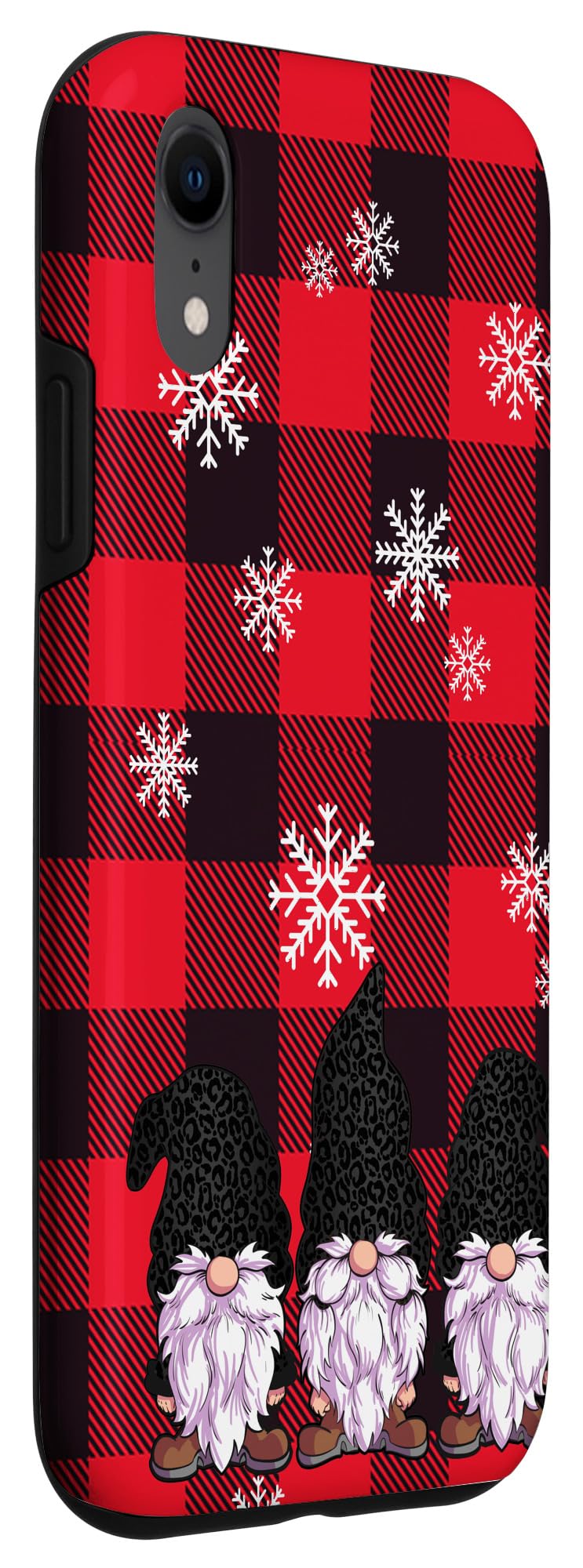 iPhone XR Christmas Phone Case - Buffalo Plaid Gnomes & Black Leopard Design | Perfect Holiday Gift & Winter Protection
