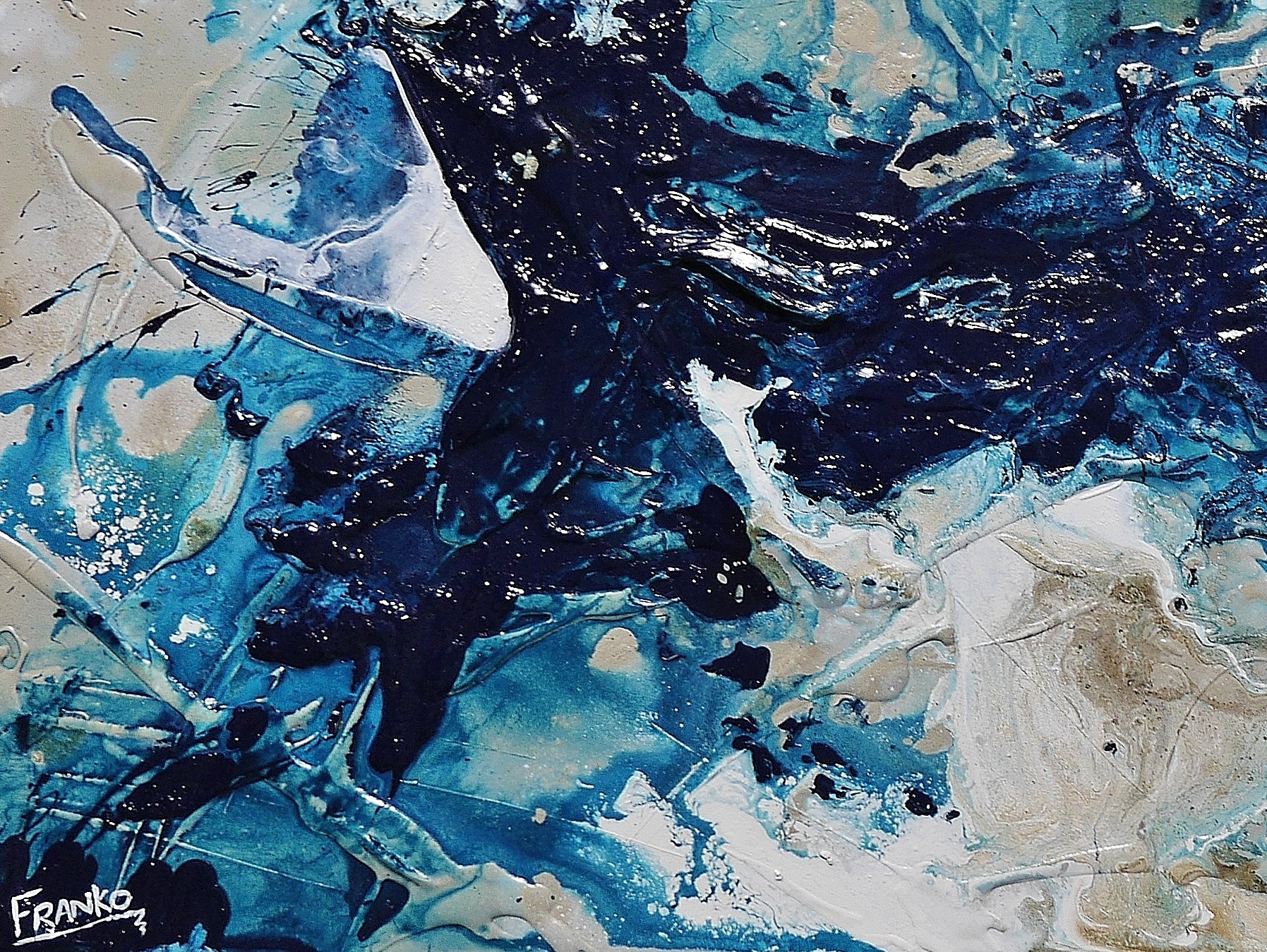 Navy Blue and White Textured Abstract Painting - 63 x 24 Inches (160x60cm) - Modern Wall Art for Living Room, Bedroom, or Office Decor