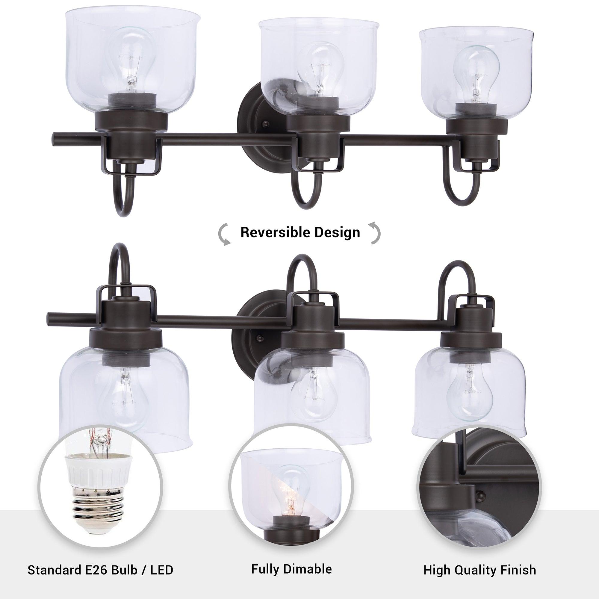 Brighton 3-Light Dark Bronze Dimmable Bathroom Vanity Light Fixture - Perfect for Modern Bathrooms, Powder Rooms & Spa-Like Retreats