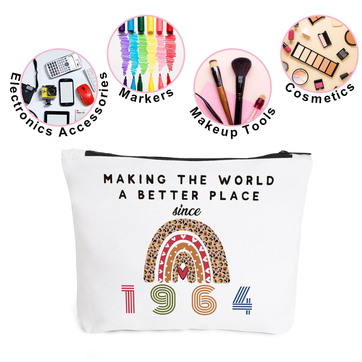 Funny 70th Birthday Makeup Bag for Women - 70th Birthday Party Cosmetic Bag Gift for Her, Wife & Best Friend - 1964 Themed Birthday Decorations - Perfect for Birthday Celebrations, Retirement Parties & Special Occasions