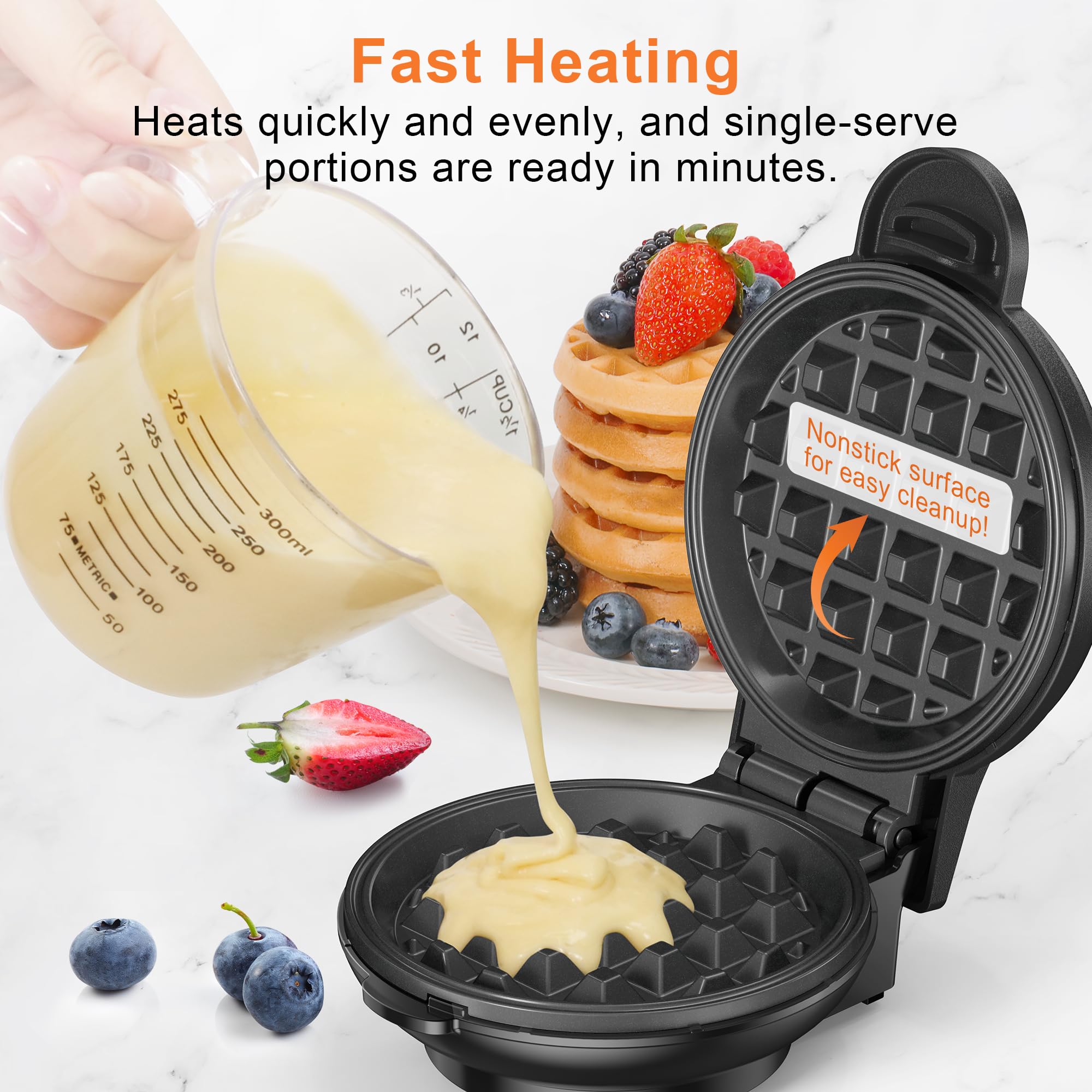 Crownful 4 Inch Mini Waffle Maker - Compact Chaffle Maker with Non-Stick Surface & Easy to Clean, Includes Recipe Guide - Perfect for Keto Waffles, Breakfast Sandwiches, Desserts & Healthy Snacks at Home, Office or Dorm