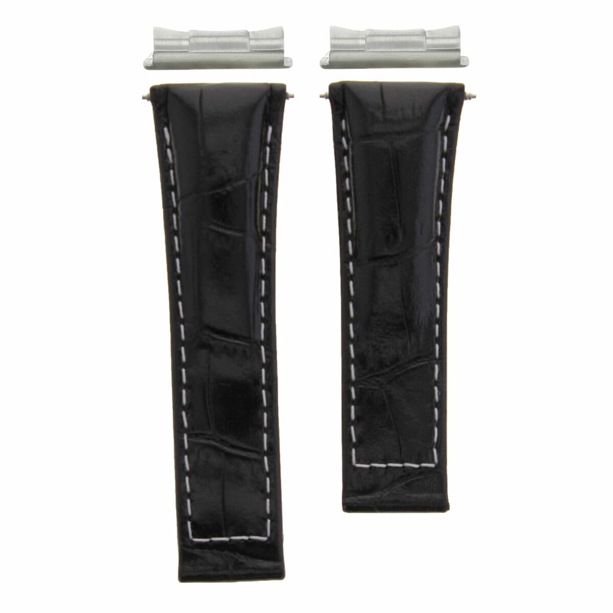 Genuine Leather Watch Band Strap Compatible with Rolex Daytona 116519 - Black with White Stitching Short - Premium Replacement Watch Strap with End Pieces (Lugs) - Perfect for Business, Casual & Formal Occasions