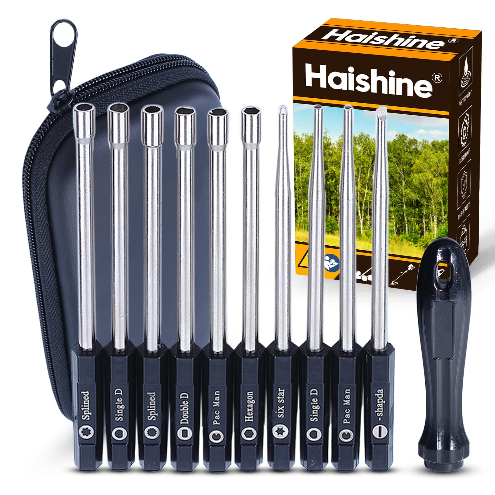 Haishine 10Pcs Carburetor Adjustment Screwdriver Tool Set - Splined, Pacman & Double D Bits for Stihl, Husqvarna, Zama, Walbro Chainsaws - Perfect for Carb Tuning, Maintenance & Repair