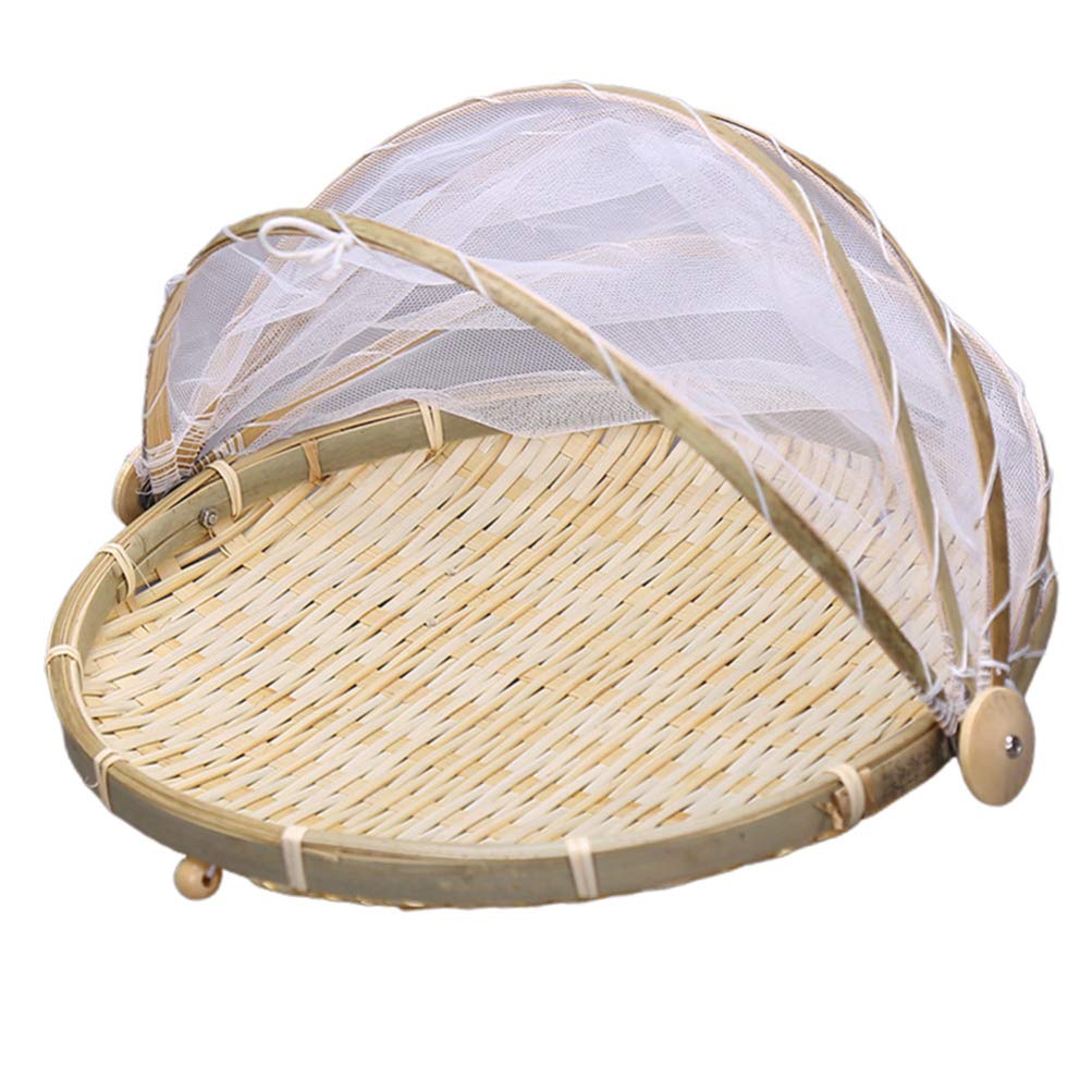YARNOW Bamboo Food Cover - Round Mesh Tent Basket for Fruits, Vegetables, Bread - Breathable Picnic Food Protector for Outdoor Dining, Parties, and Camping Trips