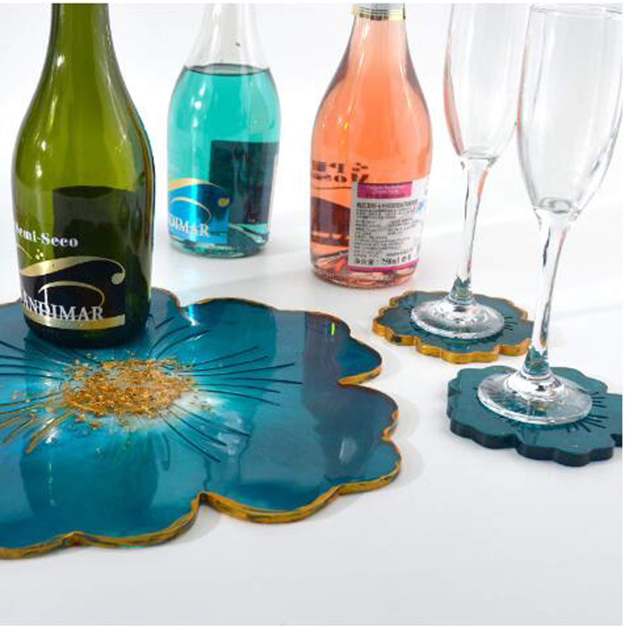 Large Silicone Flower Resin Coaster Molds Kit - 6pcs DIY Epoxy Resin Casting Trays for Agate Coasters, Home Decor & Craft Projects - Perfect for Wedding Favors, Gifts & Table Decorations