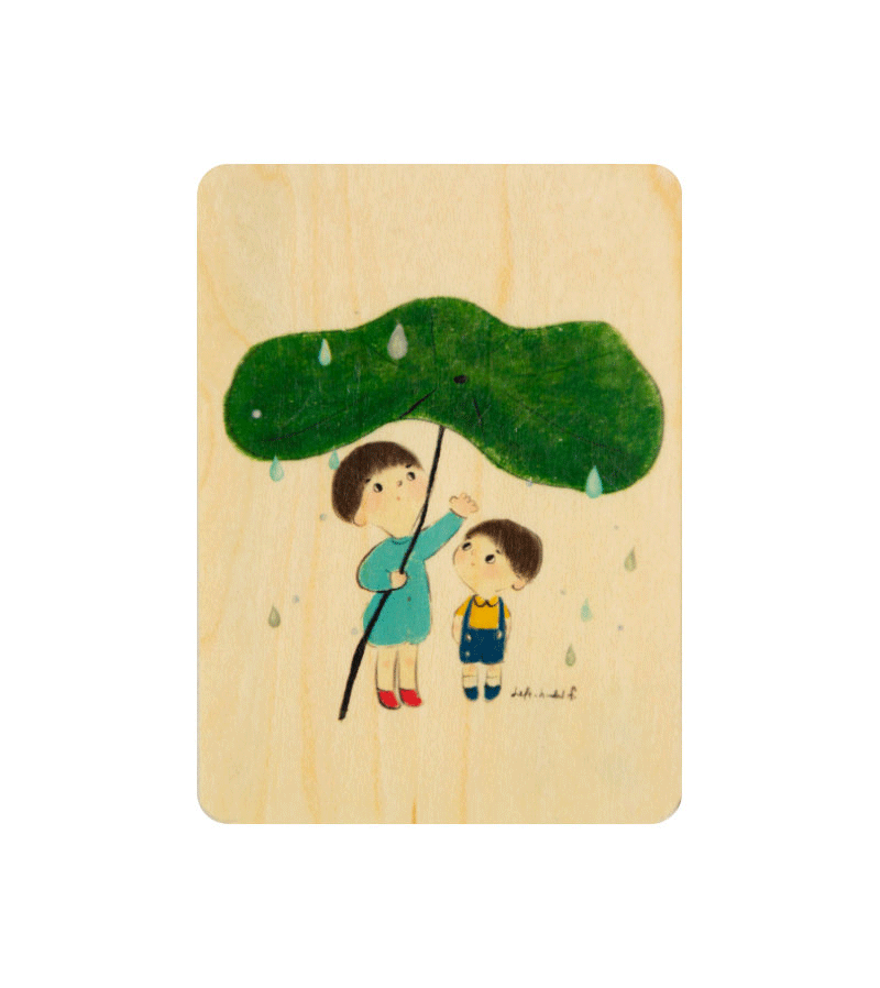 WOODHI Mini Wooden Card with Lu Yu Ling Leaf Umbrella - Handmade Chinese Tea Accessory for Tea Ceremony & Home Decor