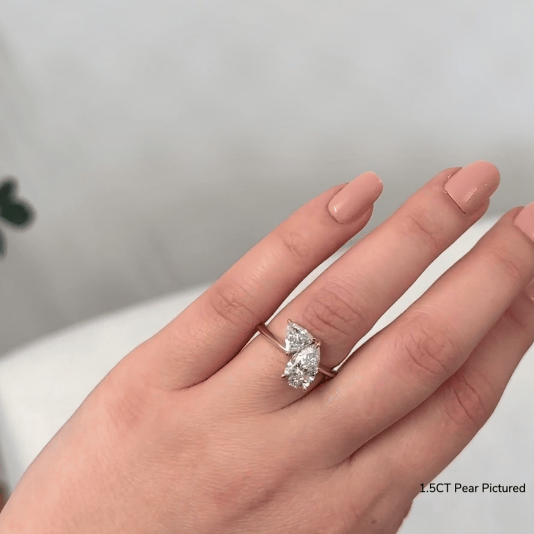2 Stone Pear Ring With Triangle - Elegant Dainty Pear Shaped Gemstone Ring for Women, Minimalist Stackable Jewelry Gift for Her - Perfect for Everyday Wear, Date Nights & Special Occasions