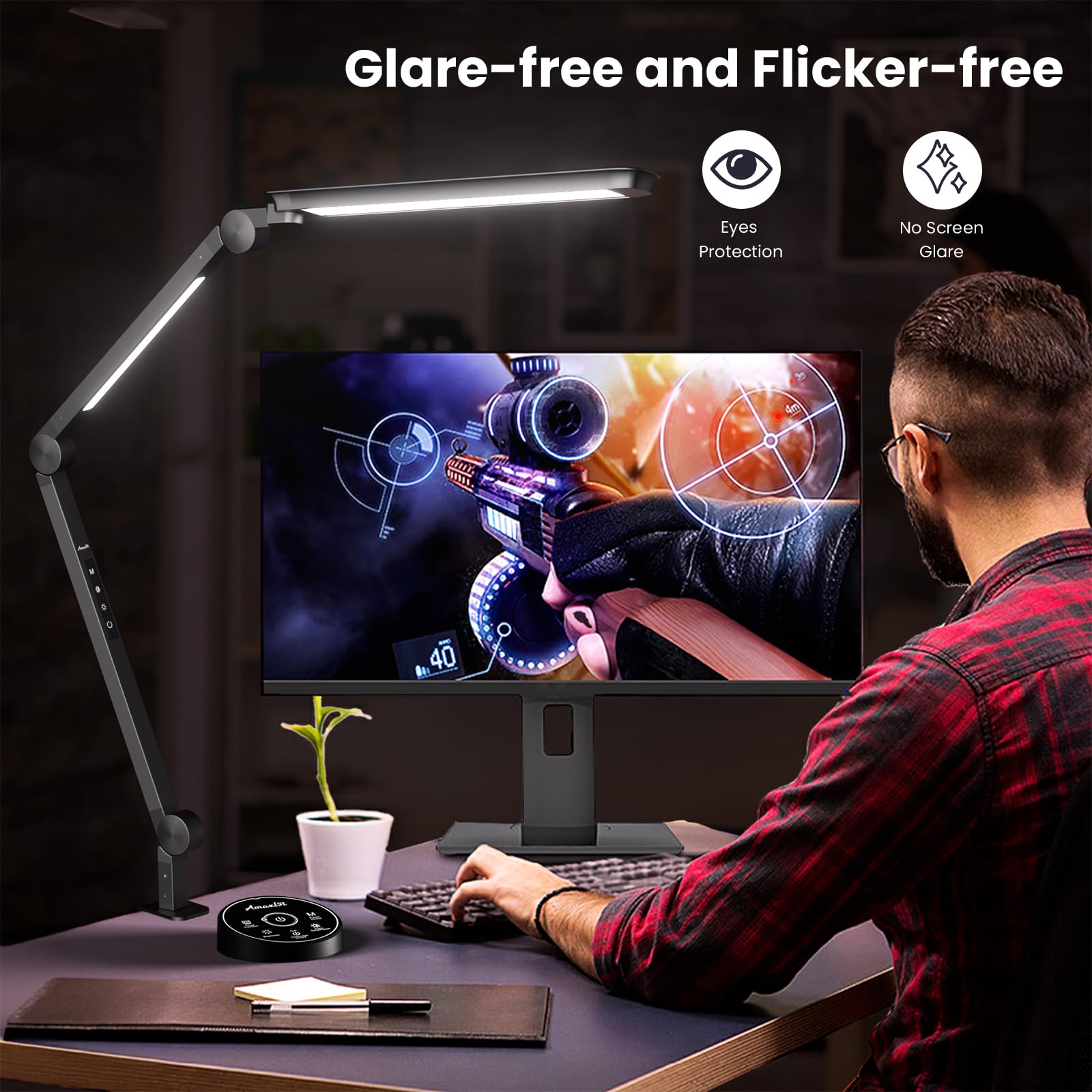 16W LED Desk Lamp with Clamp - Adjustable Color Temperature & Stepless Dimming, Memory & Timer Function - Perfect for Home Office, Study, Work & Reading Lighting Needs
