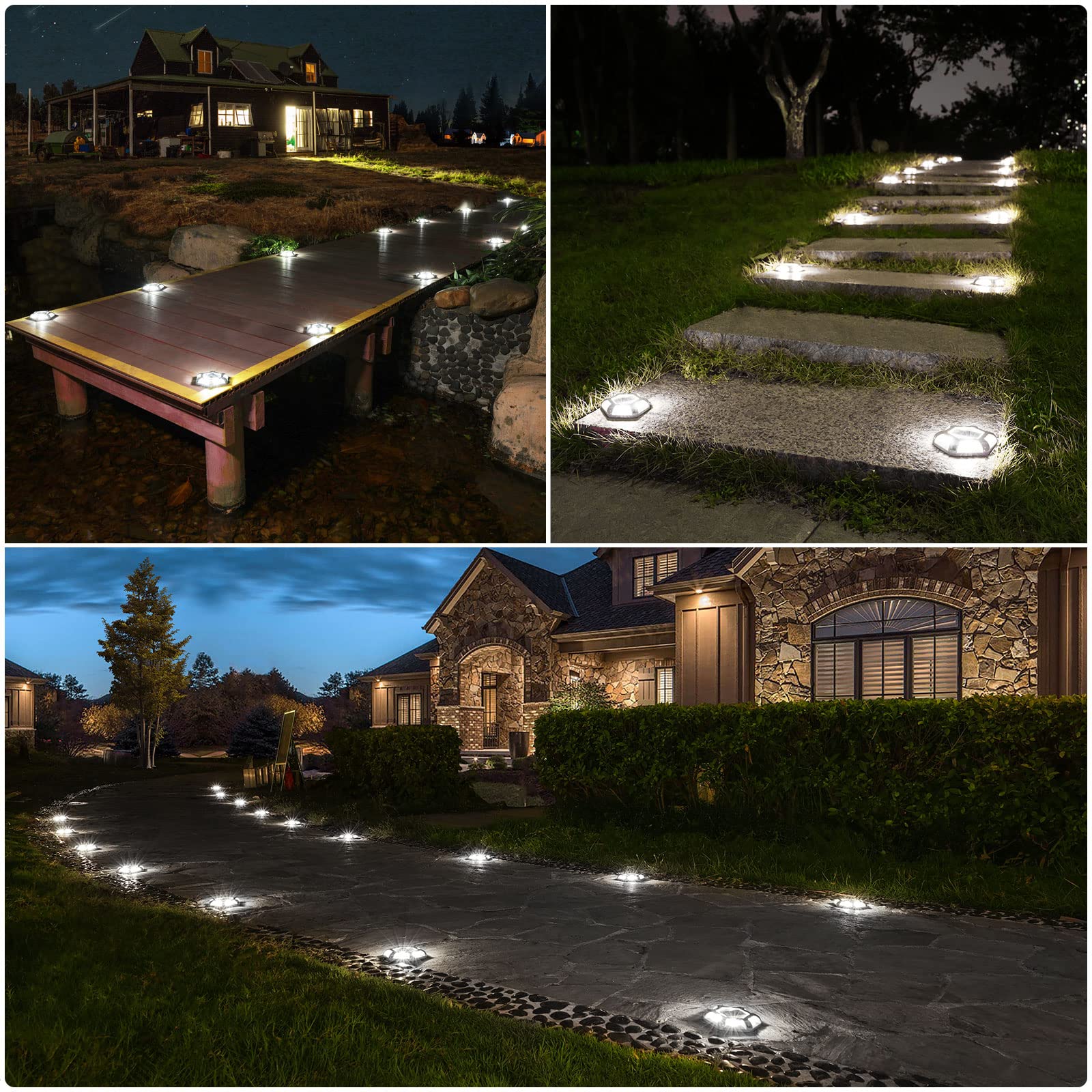 VOLISUN 12-Pack Solar Deck Lights - Waterproof Outdoor LED Aluminum Pathway Lights for Driveway, Sidewalk, Garden, Yard (Warm White & White 2-in-1) - Perfect for Nighttime Safety & Landscape Lighting