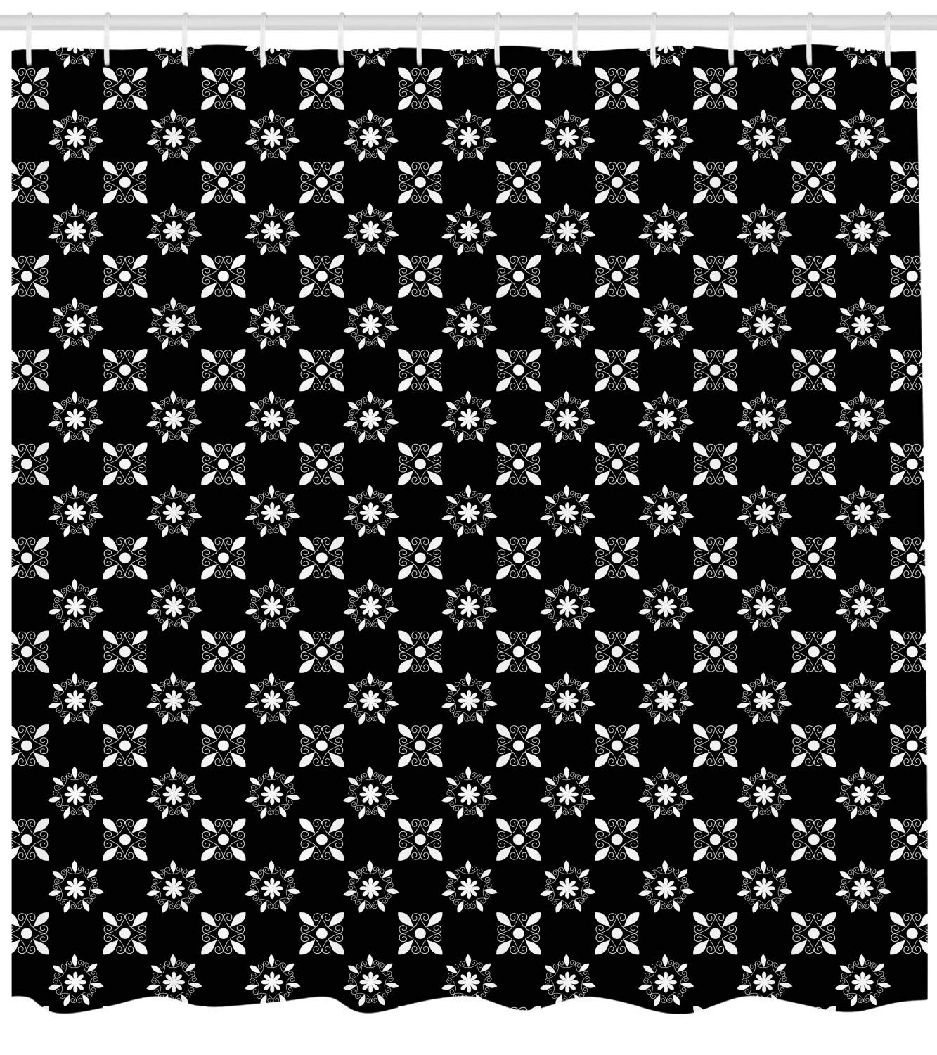 Ambesonne Abstract Shower Curtain - Monochrome Floral Swirl Design, 69x75 Inch Waterproof Fabric Bathroom Decor with Hooks, Charcoal Grey & White | Modern Bathroom Aesthetic, Spa-Like Shower Experience