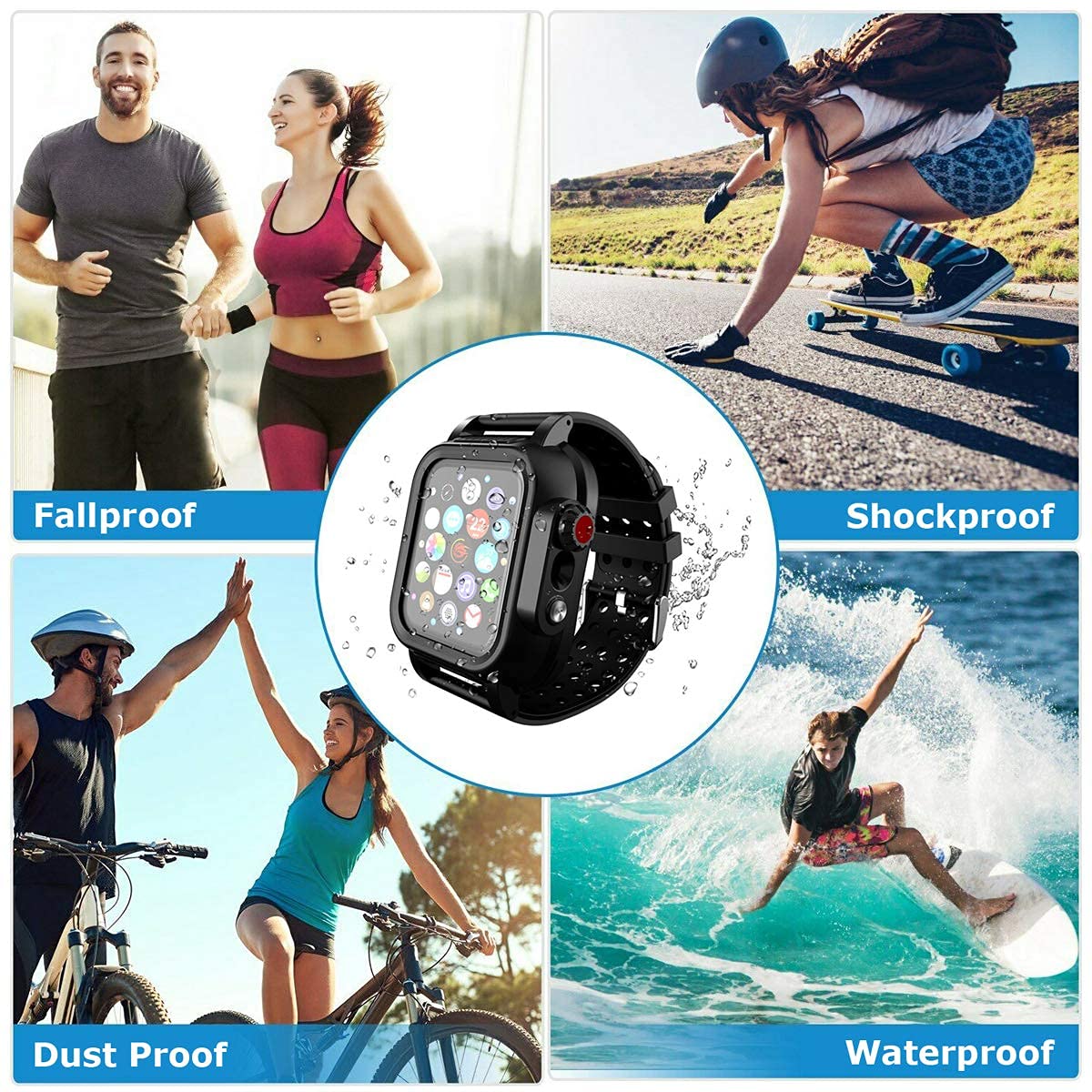 Waterproof Case for Apple Watch Series 3/2 (38mm) - Full Body Protection with Built-in Screen Protector | Shockproof, Scratch Resistant, Impact Proof | Perfect for Swimming, Running & Outdoor Activities
