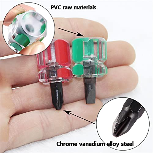 Precision Screwdriver Set for Sewing Machines - Mini Pocket Ultra Short Screwdriver Kit with 2 Flat Head & 2 Phillips (4-Piece) - Red & Green - Perfect for Electronics, Watches, Glasses & Small DIY Repairs