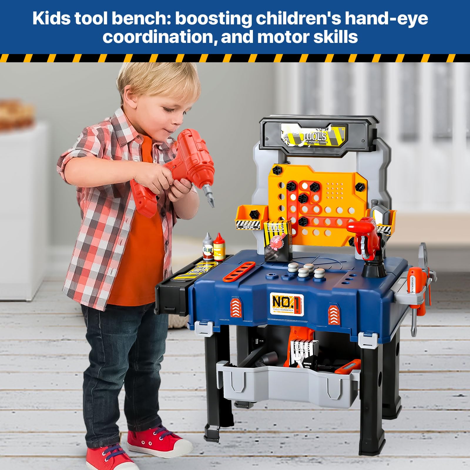 MUGEYMYD Kids Tool Bench Set with Electric Drill - Realistic Pretend Play Construction Workbench Toys for Toddlers & Preschoolers Ages 3-8 | STEM Learning Toy for Boys & Girls | Perfect for DIY Projects, Role Play & Early Childhood Development