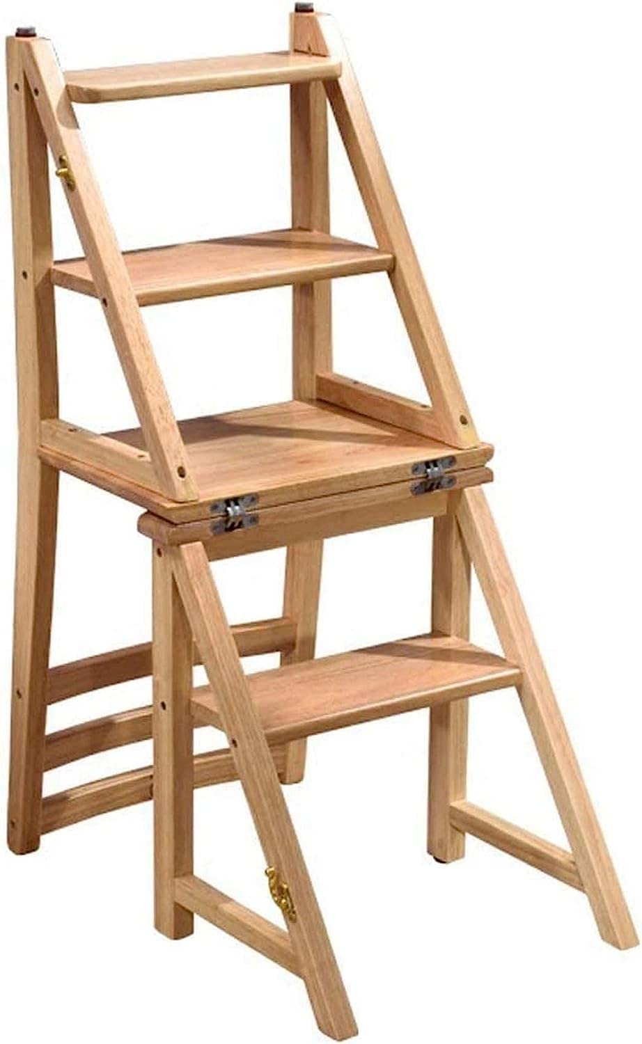 OKUOKA Multifunctional Wooden Step Stool with Wide Seat - Foldable, Dual-Use High Stool (90cm Height) - Perfect for Kitchen, Bathroom & Home Organization (Color: Brown)