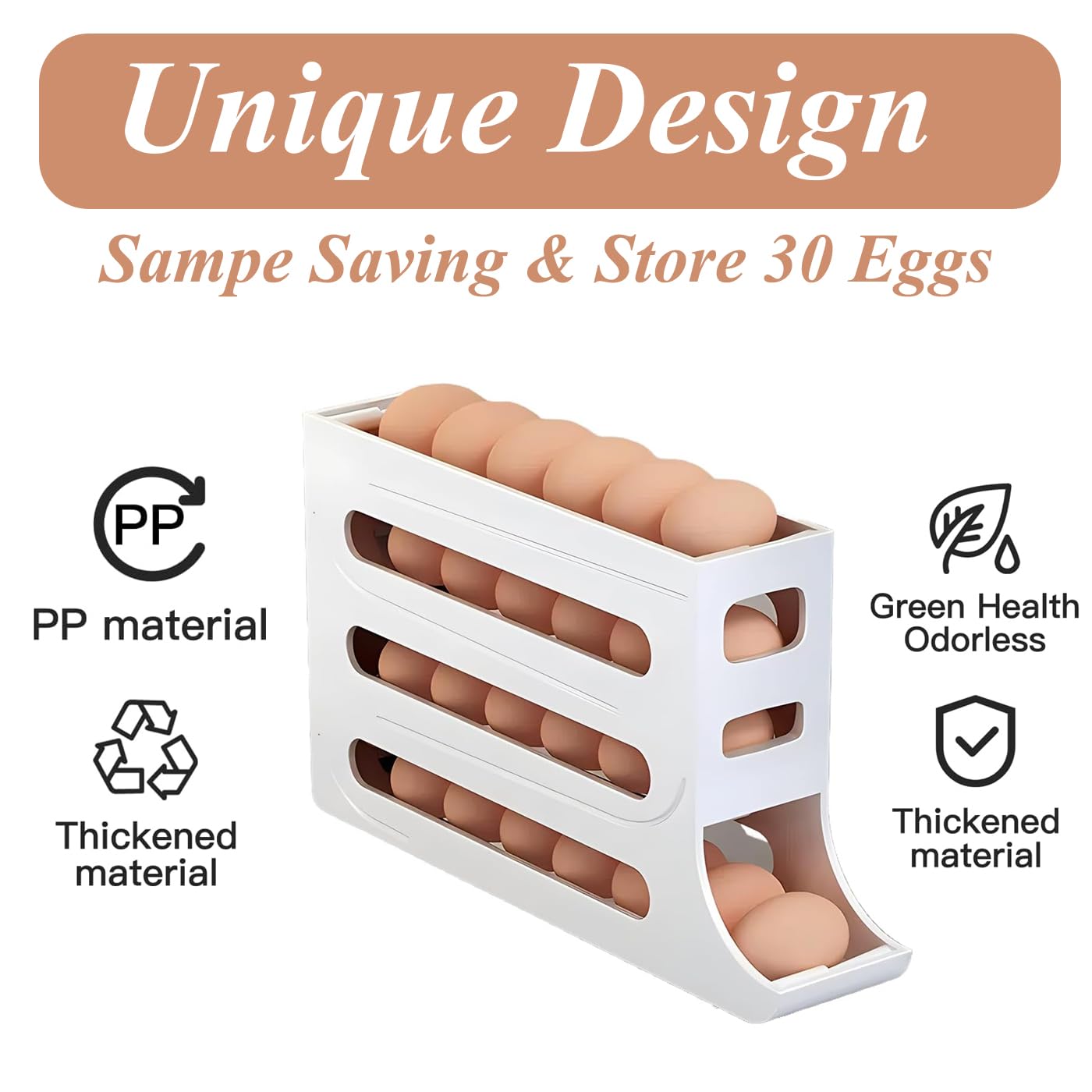 Automatic Scrolling Egg Holder for Refrigerator - Large Capacity Space-Saving Egg Organizer & Dispenser, White Kitchen Storage for Fresh Eggs - Perfect for Breakfast Meal Prep & Home Organization
