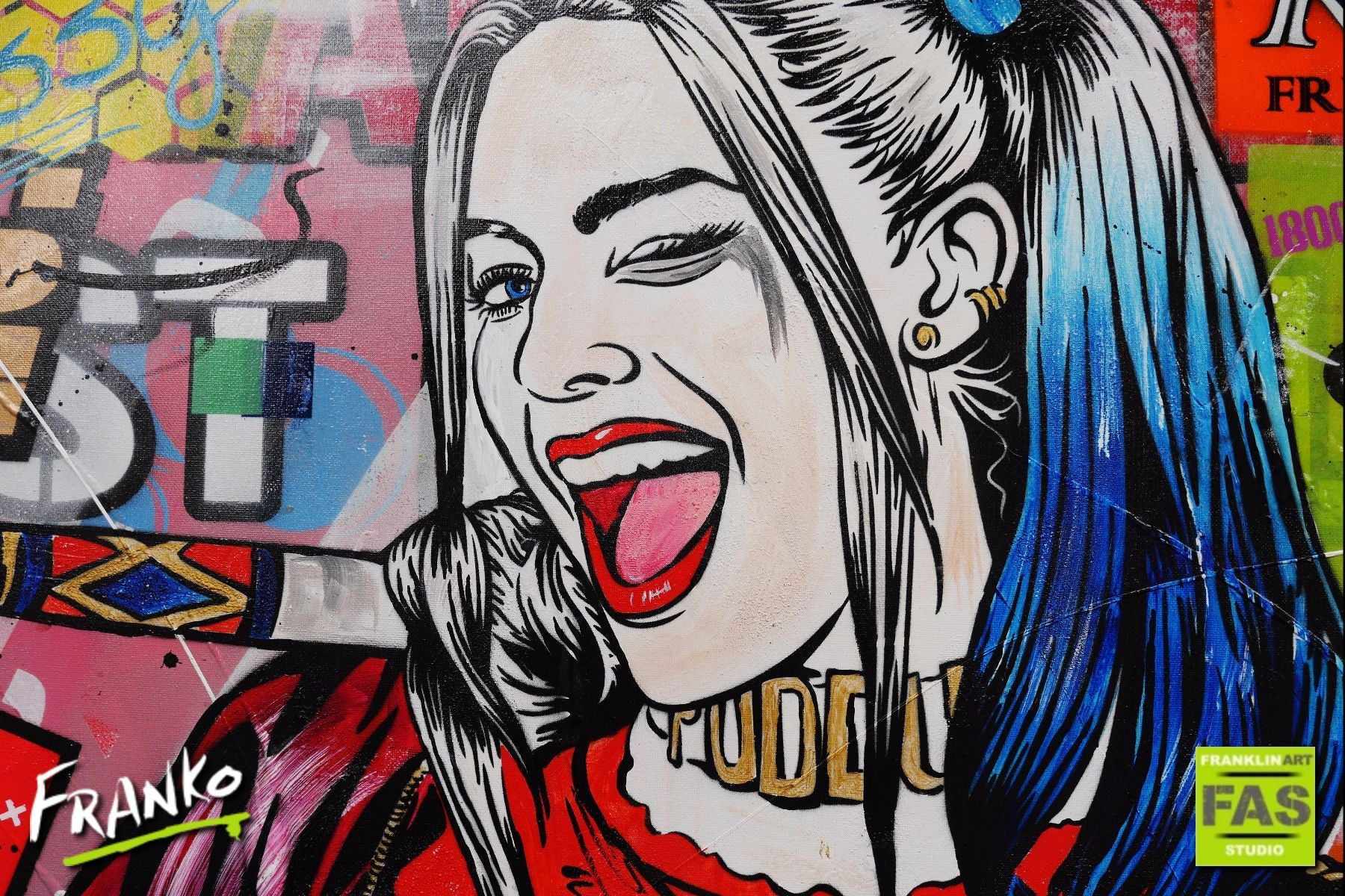 120cm x 100cm Harley Quinn Pop Art Canvas Painting - Vibrant Superhero Wall Decor for Bedroom, Living Room & Office - DC Comics Fan Gift