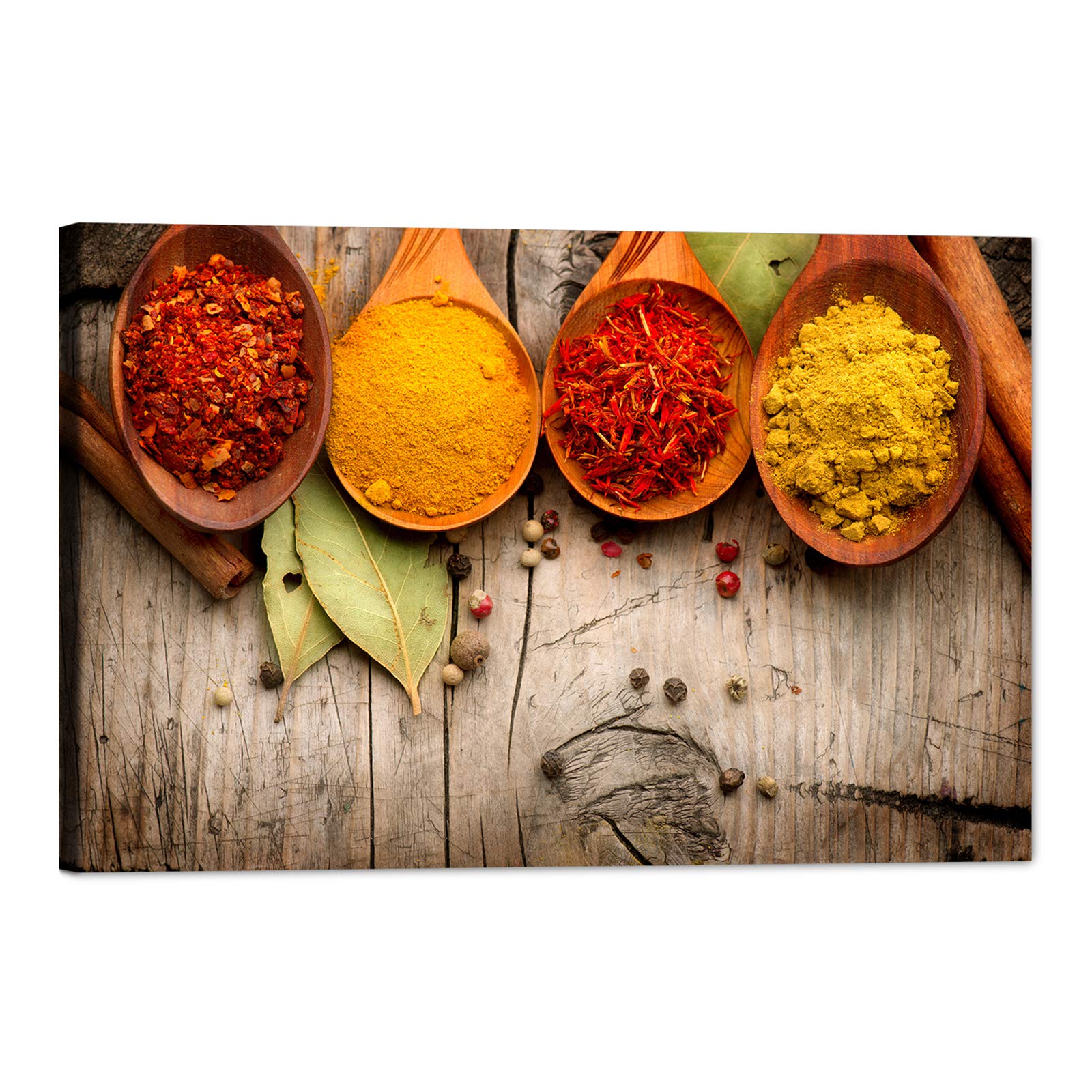 Vintage Spice in Spoon Canvas Wall Art - Kitchen & Dining Room Decor - Framed Ready to Hang Painting (24x36 Inches) - Perfect for Home, Restaurant & Cafe Wall Decoration