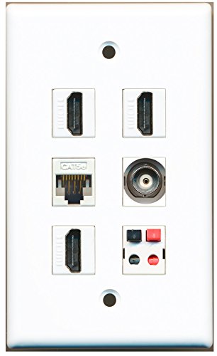 RiteAV 3-Port HDMI Wall Plate with BNC, Cat5e Ethernet & Speaker Port - White | Ideal for Home Theater, Office & Conference Room AV Setup
