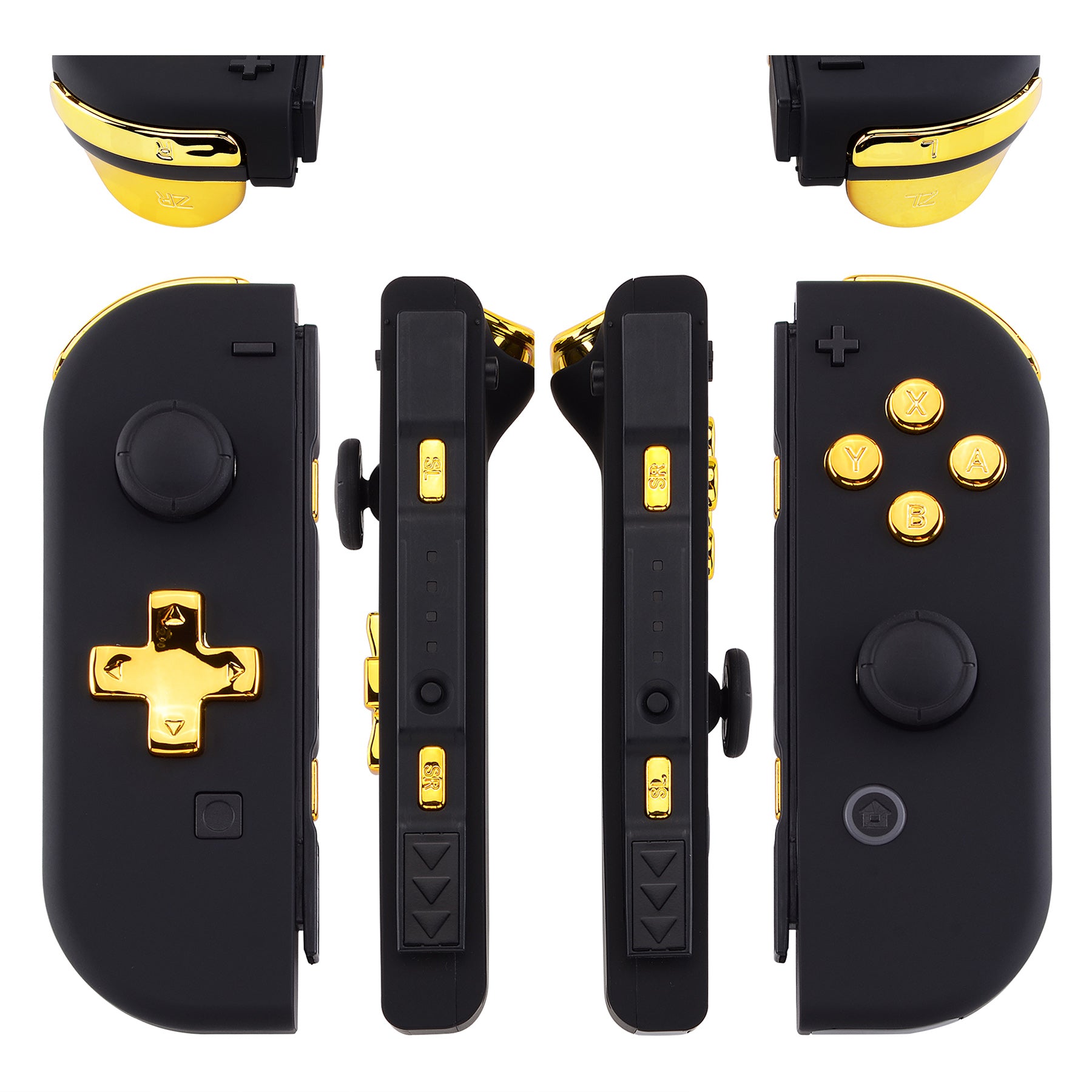 eXtremeRate Chrome Gold D-Pad ABXY Buttons & Trigger Set for Nintendo Switch Joy-Con & OLED Joy-Con - Replacement Parts Kit with Springs (D-Pad Only Compatible with eXtremeRate Shell) - Perfect for Gaming, DIY Repairs & Controller Customization