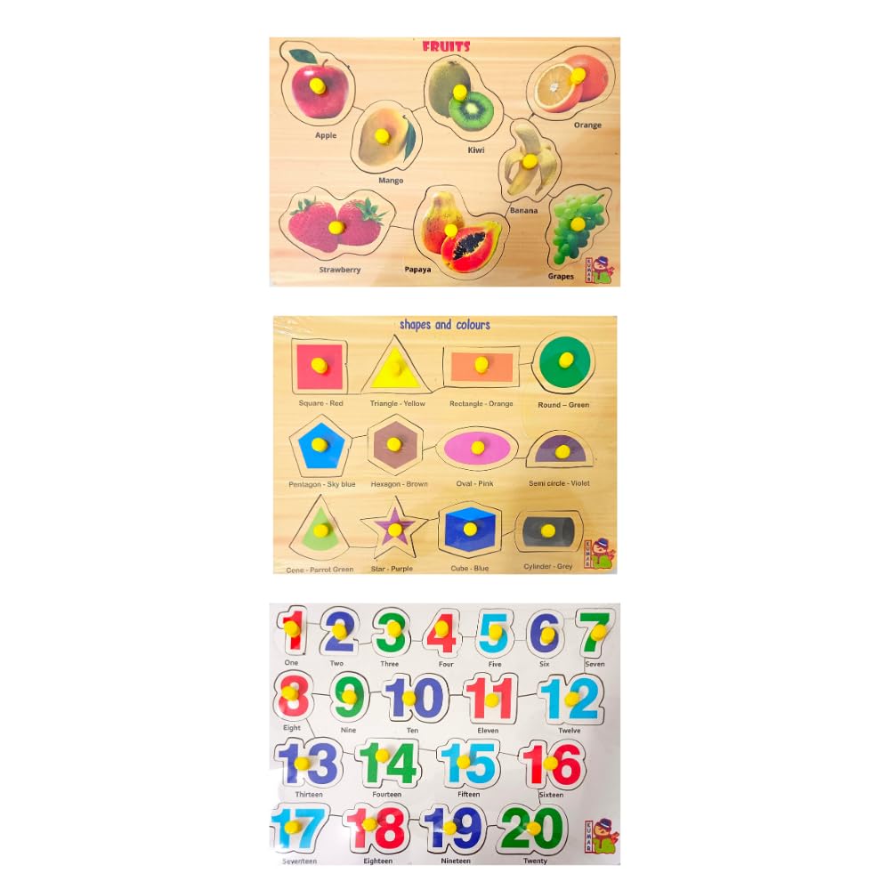 Wooden Learning Boards for Kids & Adults - Educational Wooden Puzzle Toys Set (ABCD, Numbers 1-20, Shapes, Animals, Fruits, Vegetables) - Perfect for Early Childhood Education, Montessori Learning & Family Game Night