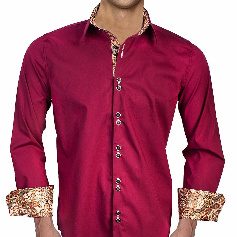 Premium Maroon & Tan Metallic Designer Dress Shirts for Men - 100% Made in USA - Perfect for Business Meetings, Weddings & Formal Events