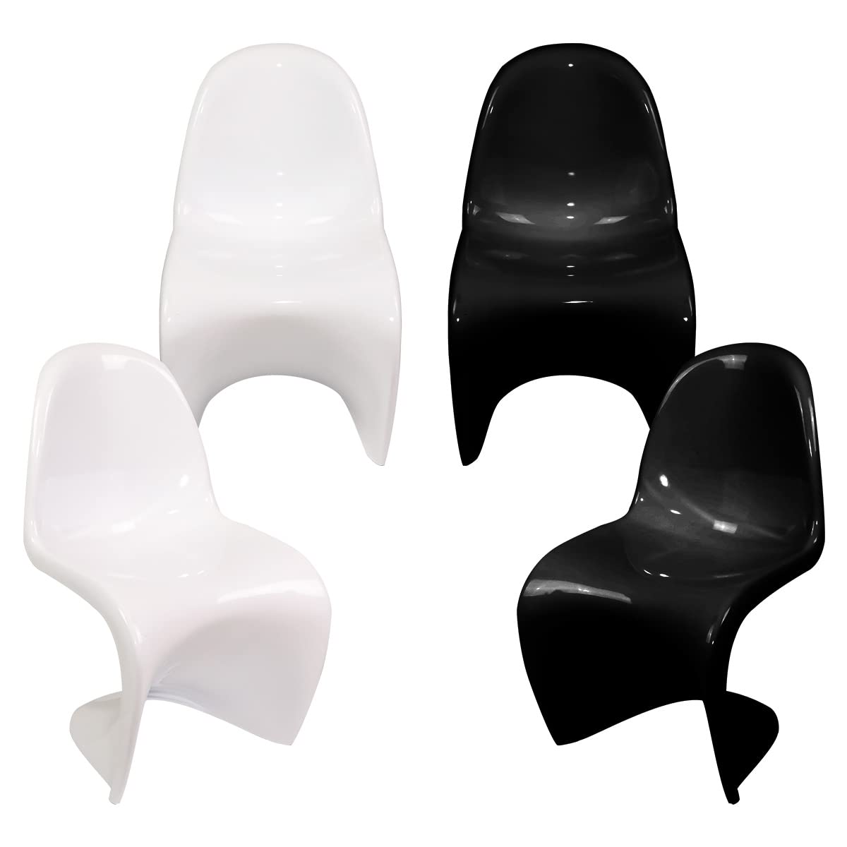 Magshion Set of 4 Modern S-Shaped Curved Dining Chairs - Patio, Backyard, Bar & Club Outdoor Furniture with Z-Base Design (Black/White) - Perfect for Dining, Lounging & Entertaining