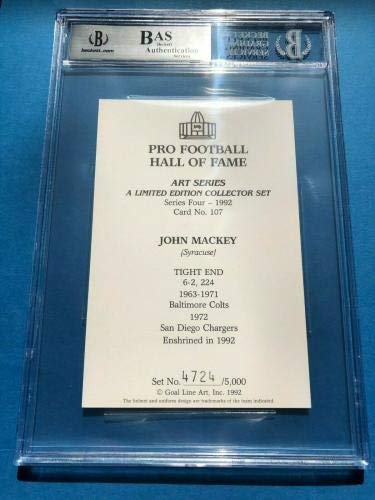 JOHN MACKEY Signed GOAL LINE ART Card #107 Beckett BAS with HOF Inscription - NFL Autographed Football Collectible - Perfect for Sports Memorabilia Display, Fan Collections, and Investment Pieces