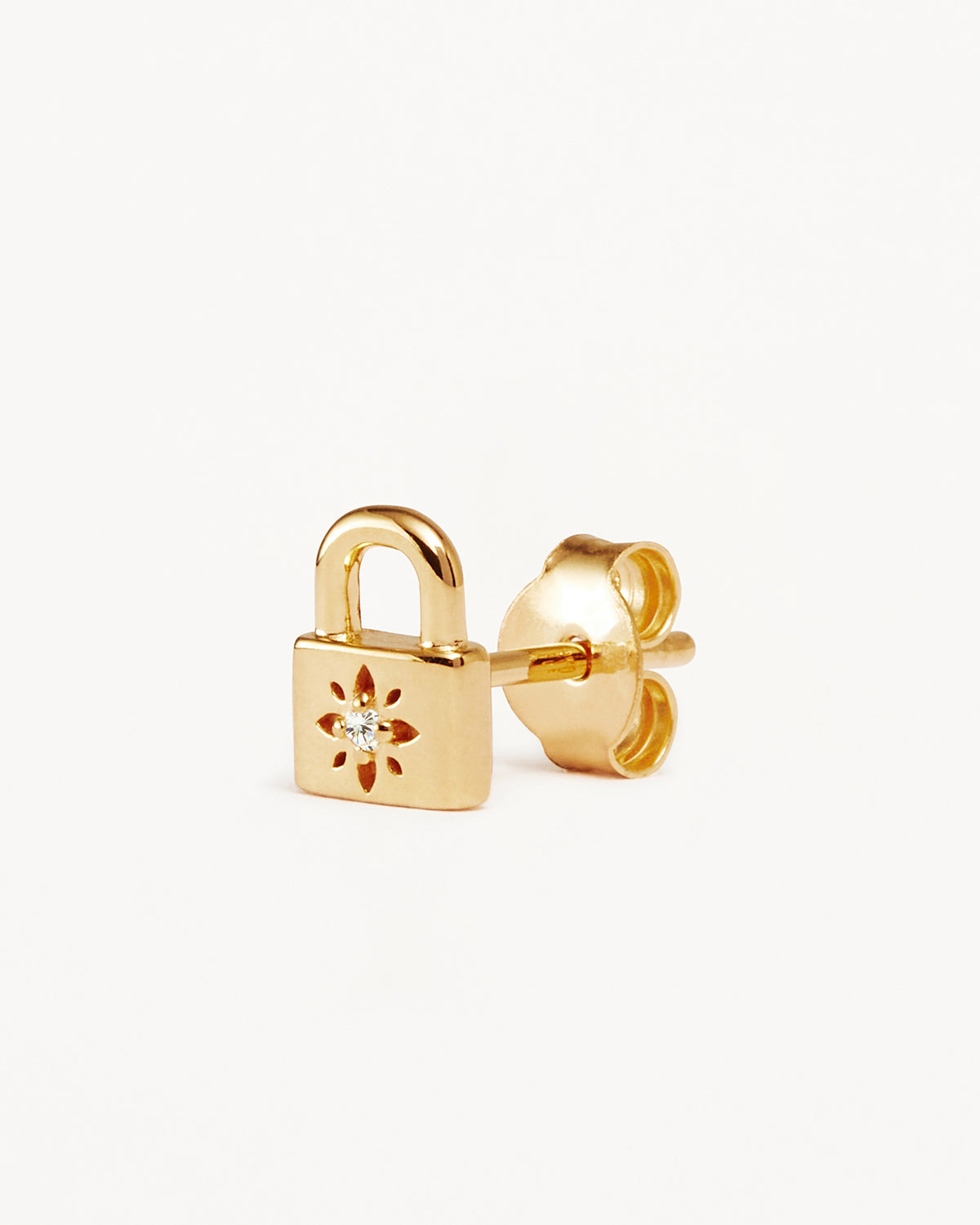 18K Gold Vermeil Crystal Lotus Padlock Stud Earrings for Women - Elegant Floral Jewelry Gift for Birthday, Anniversary & Special Occasions