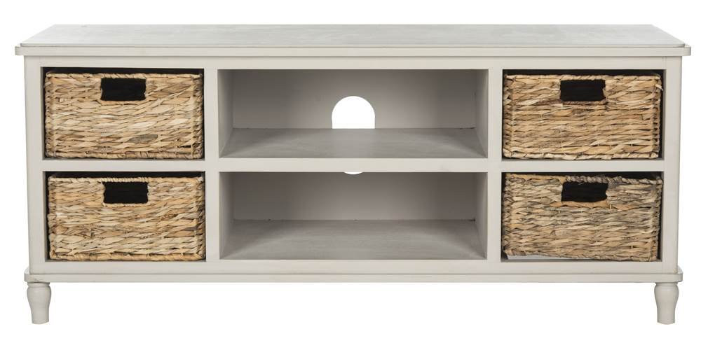 Safevieh Rooney Vintage Grey TV Stand Entertainment Center - Modern Media Console for Living Room, Home Theater & Gaming Setup