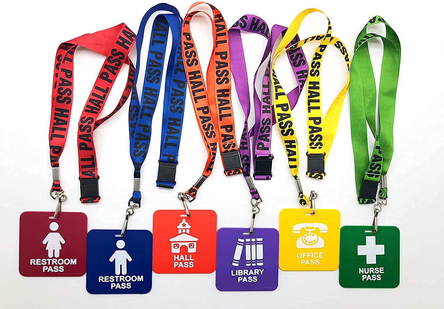 Hall Pass Lanyards (12 Pack) for School & Office Use