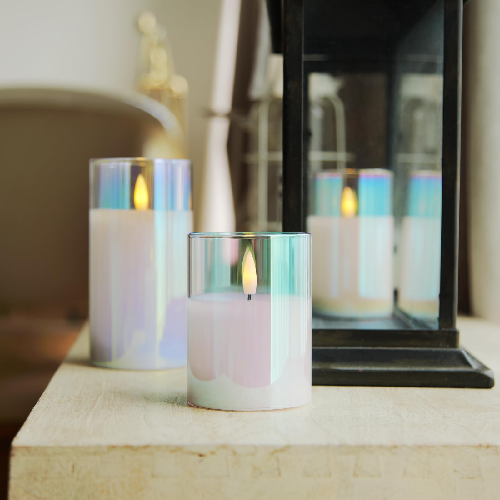 Gradient Glass Flameless Candles - Remote LED Candles Set of 3 for Home Decor & Parties