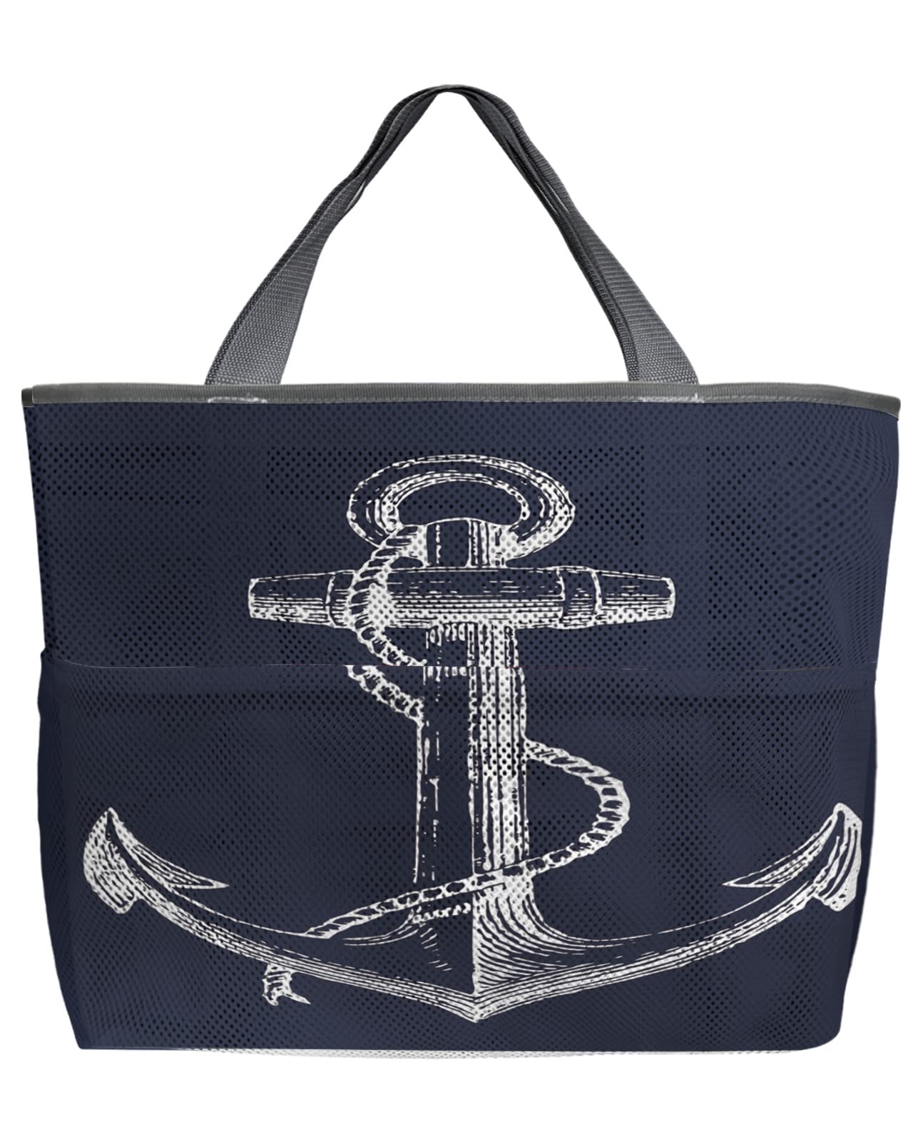 Large Mesh Beach Tote with 8 Pockets - Navy Blue Swim Bag for Women | Pool & Travel Essentials