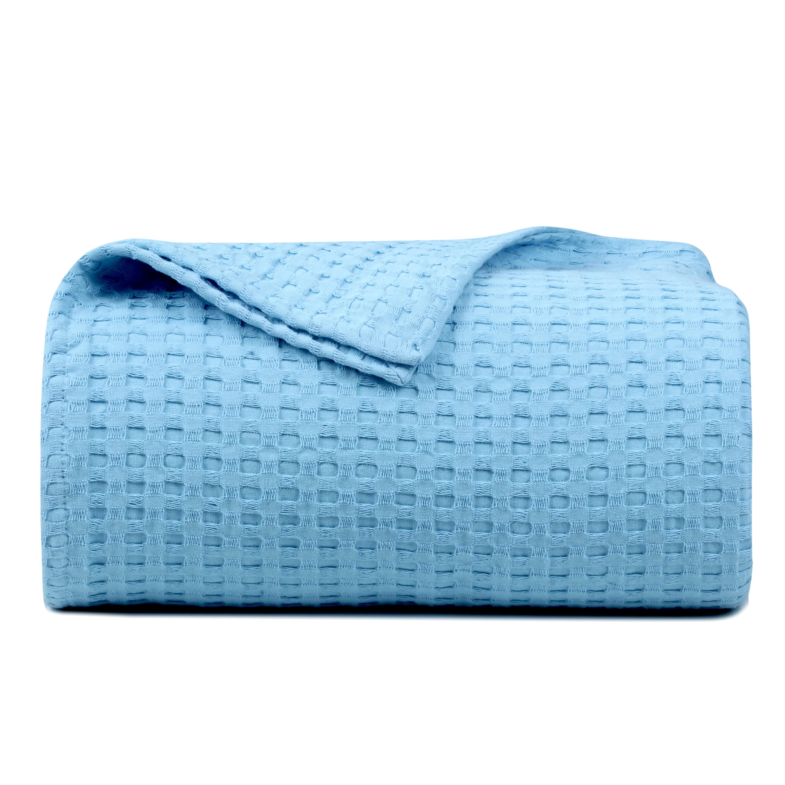 Tex Trend 100% Cotton Waffle Weave Queen Size Blanket - Lightweight, Breathable & Soft Bedding - Blue 90x90 Inches - Perfect for All-Season Comfort, Guest Rooms & Cozy Nights
