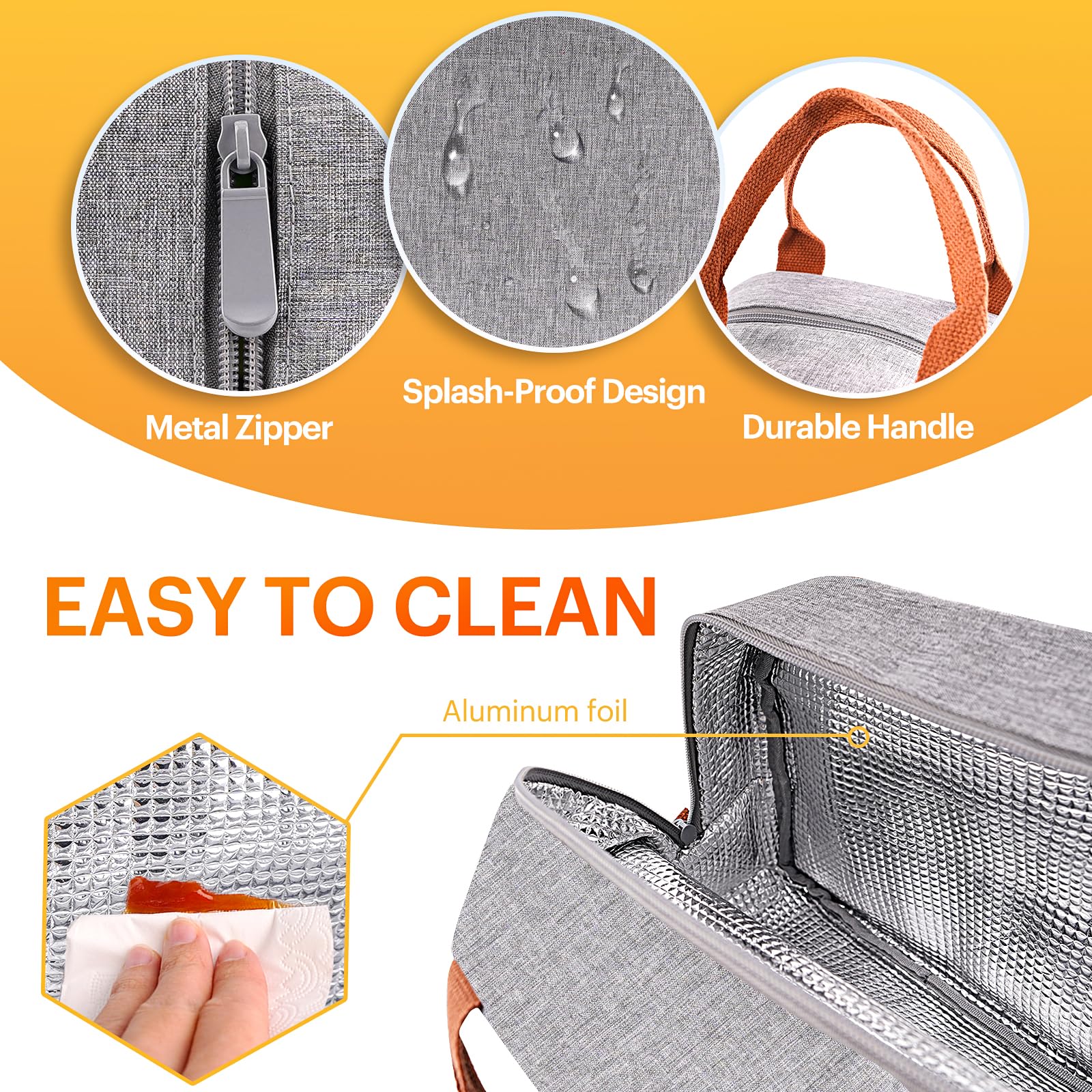 **Insulated Lunch Bag for Adults - Leakproof Cooler Lunch Box for Work, Travel & Outdoor - High Capacity Reusable Lunch Tote for Men & Women (Grey) - Perfect for Office, Picnics & Commuting**