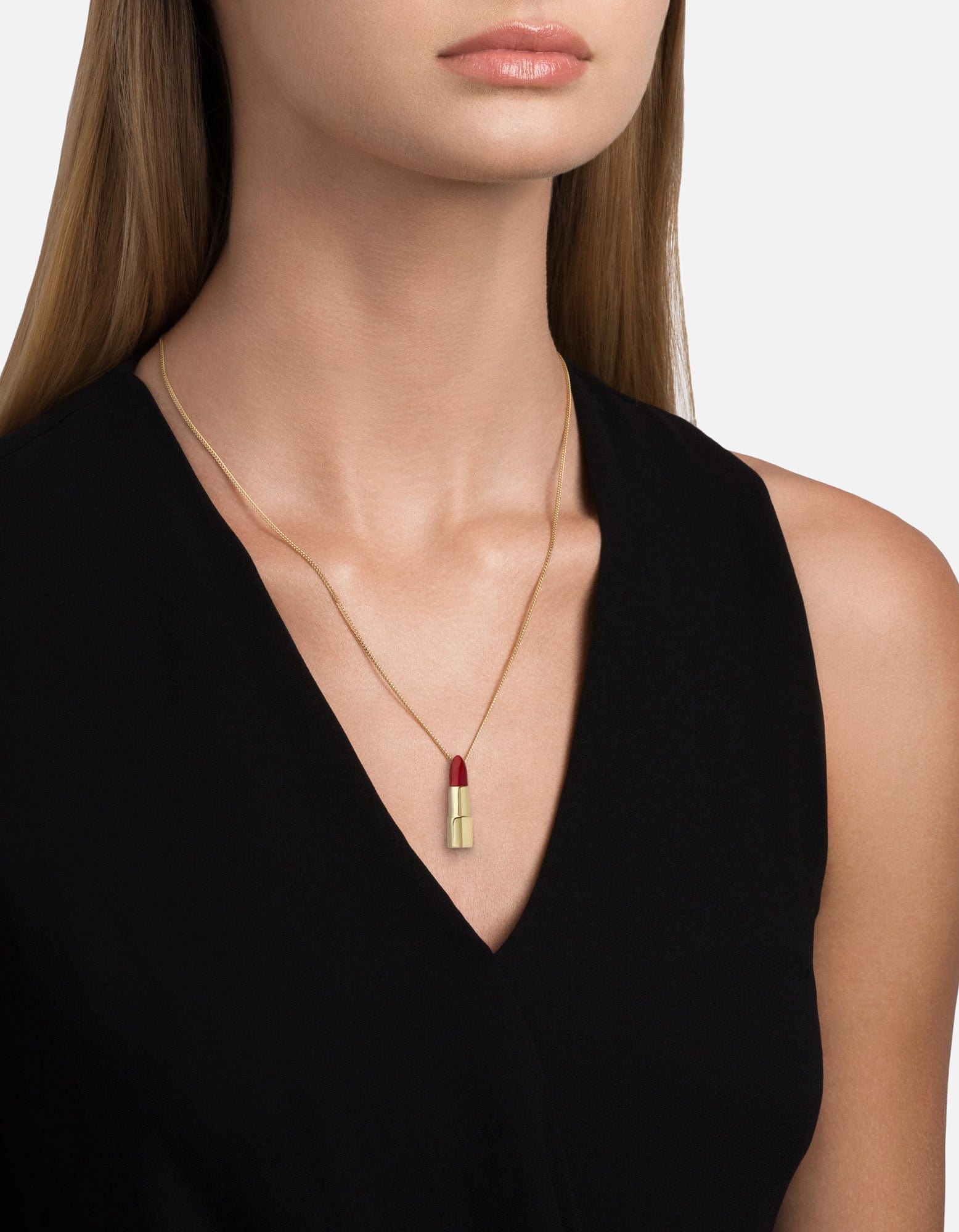 Elegant Lipstick Pendant Necklace - 18K Gold Vermeil with Red Enamel | Perfect Gift for Women, Valentine's Day & Birthday | Fashion Jewelry for Daily Wear & Special Occasions