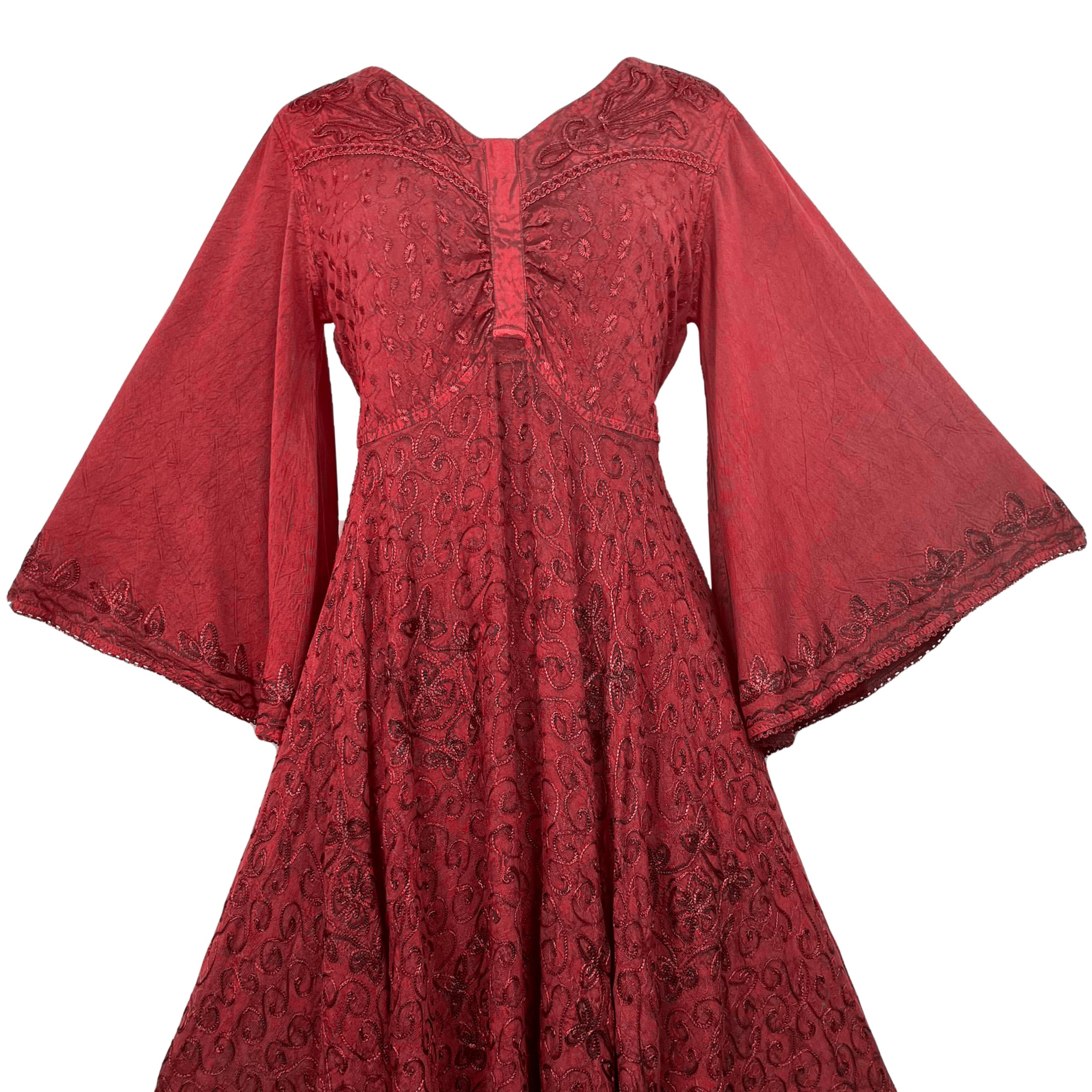 Agan Traders Women's 2025 Spring Bohemian Medieval Renaissance Embroidered Bell Sleeve Flared Calf Length Dress Gown - Perfect for Renaissance Fairs, Medieval Themed Weddings & Boho Festival Outfits