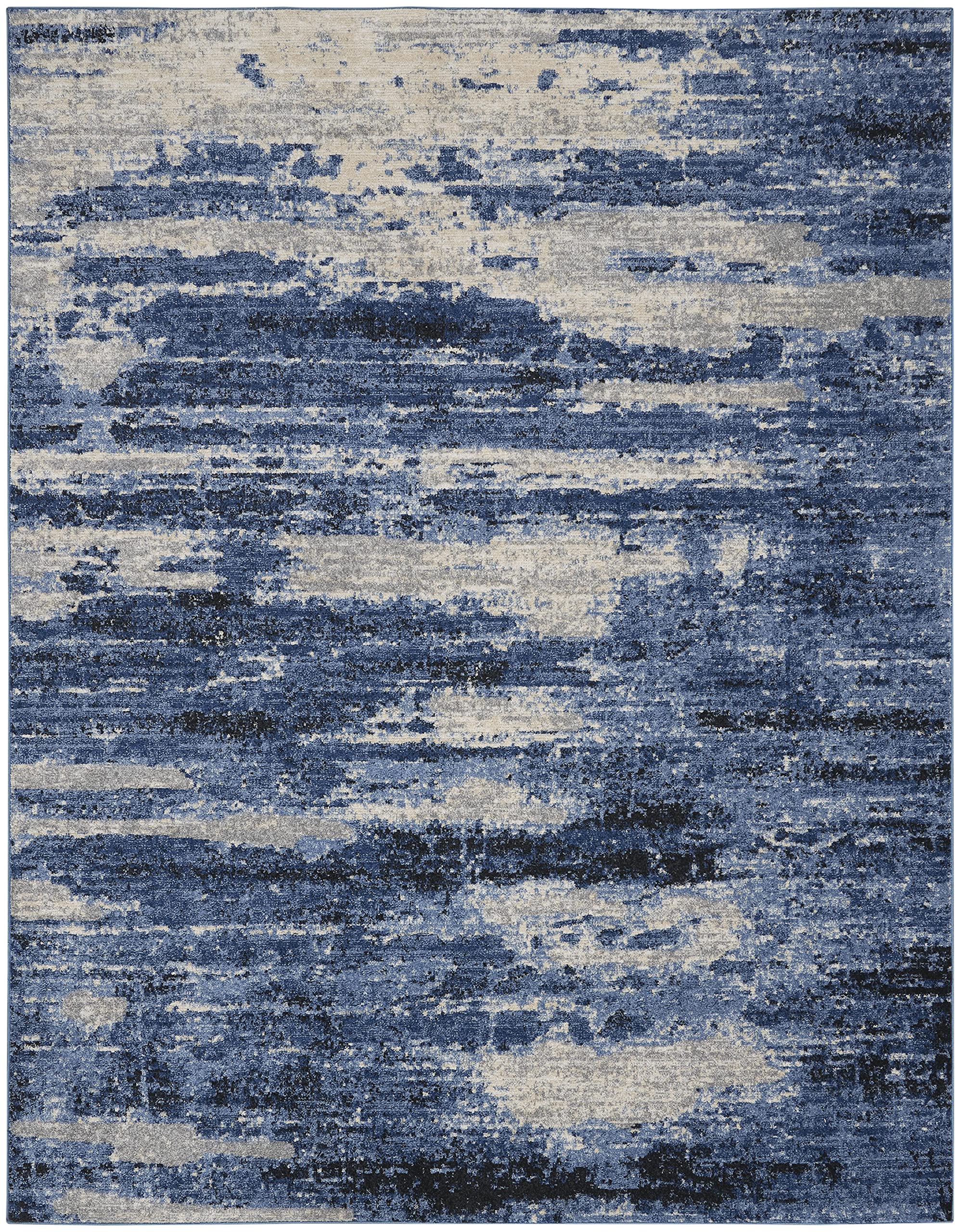 Calvin Klein River Flow Blue/Grey 8x10 Area Rug - Modern Abstract Design, Easy Clean Non-Shedding Carpet for Living Room, Bedroom, Dining Room & Kitchen | Perfect for Contemporary Home Decor & High Traffic Areas