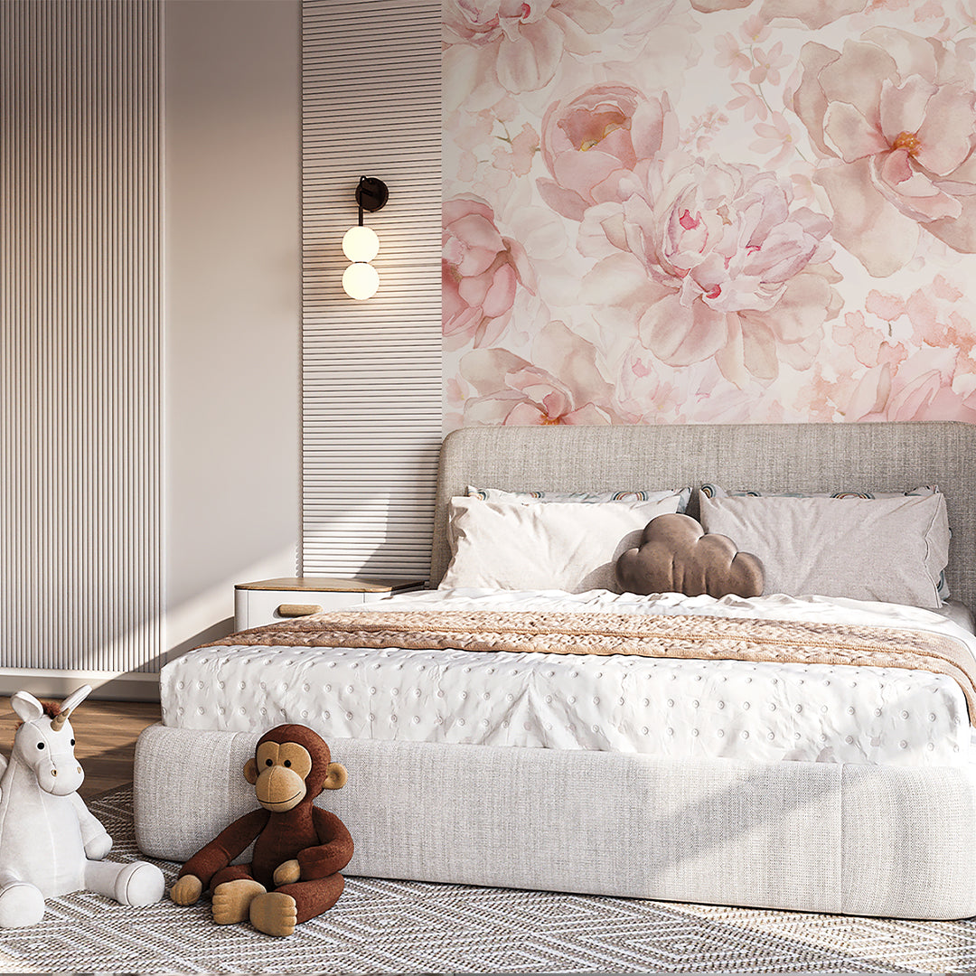 Pastel Pink Flowers Wall Mural SM039 - Floral Peel and Stick Wallpaper for Bedroom, Nursery, Living Room Decor
