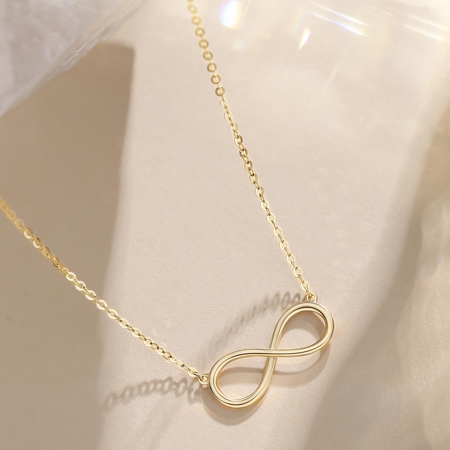 14K Solid Yellow Gold Infinity Pendant Necklace - Dainty & Simple Fine Jewelry for Women, 16+2