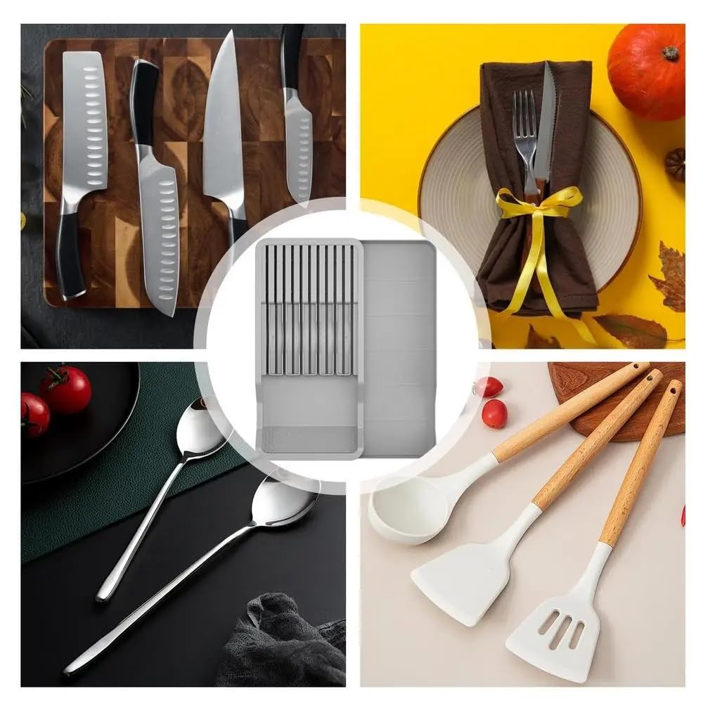 Expandable Knife Organizer for Drawer - Adjustable Knife Block Holder & Secure Storage Tray | Retractable Kitchen Countertop Organizer for Knives, Utensils & Cutlery | Perfect for Home Chefs & Kitchen Organization