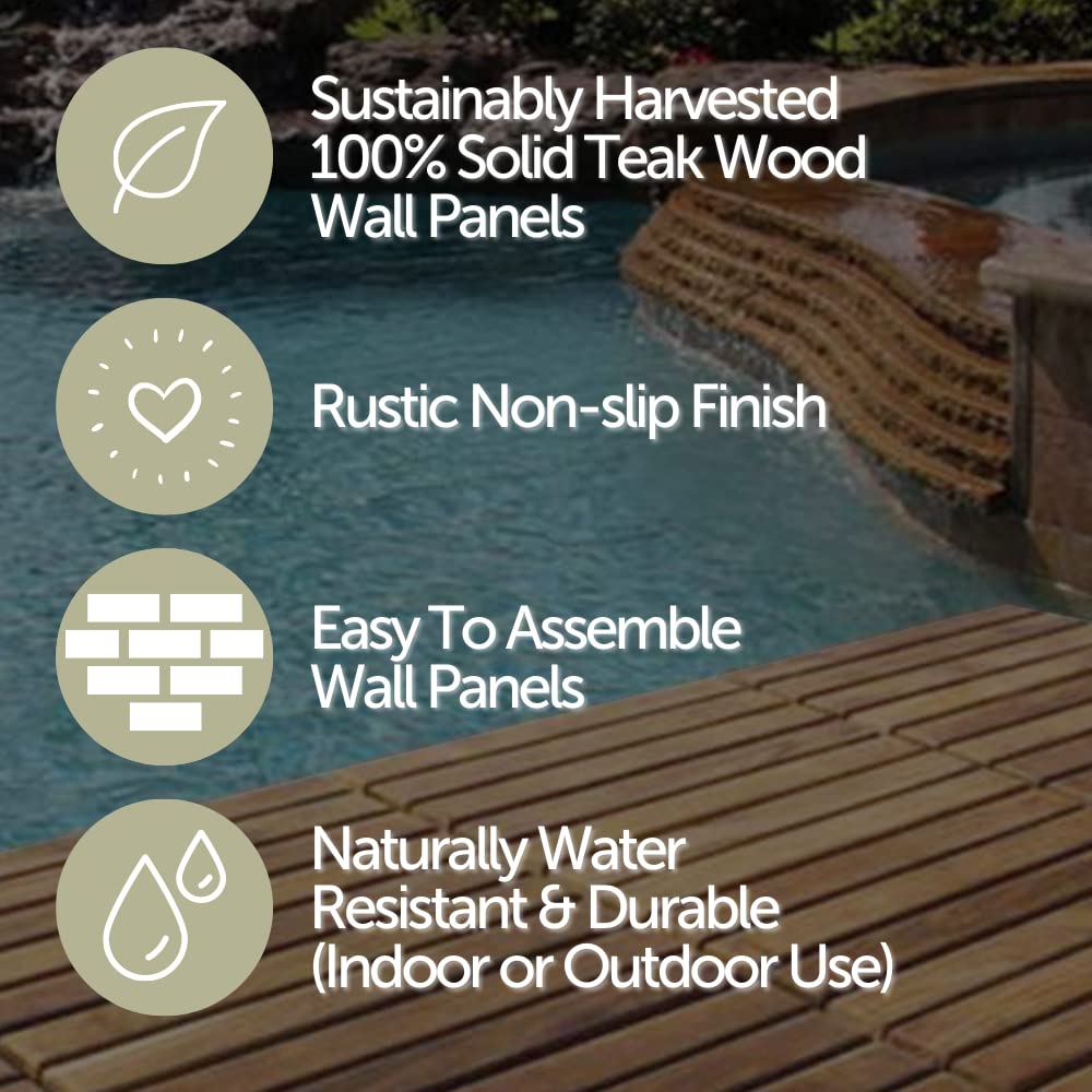 Nordic Style Teak 3D Wall Panels - Eco-Friendly Recycled Wood Wall Decor for Home & Office - 11-Piece Set with Rustic Finish - Perfect for Kitchen, Living Room, Bedroom, Bathroom & Commercial Spaces